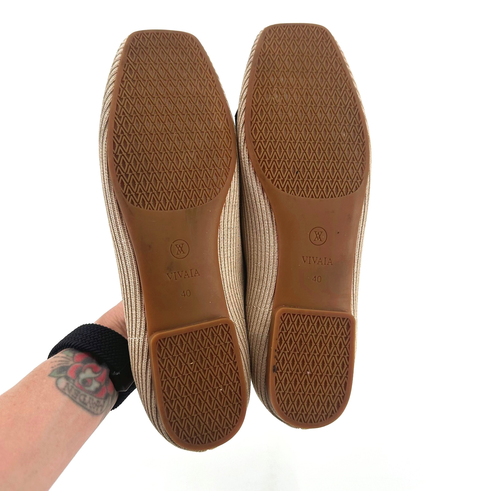 Vivaia Margot Ribbed Ballet Square Toe Flats Size 40 US 9.5 Removable Bow Preppy