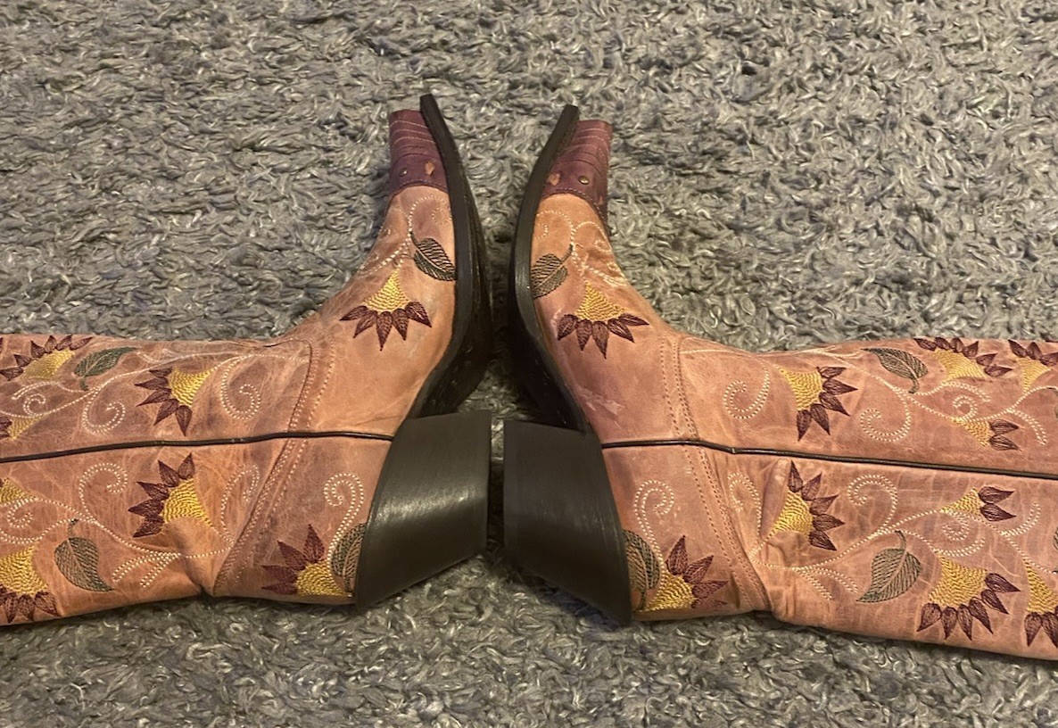 Womens Tony Lama Pink/Purple Pointed Toe Floral Cowboy Boots Size 6.5B