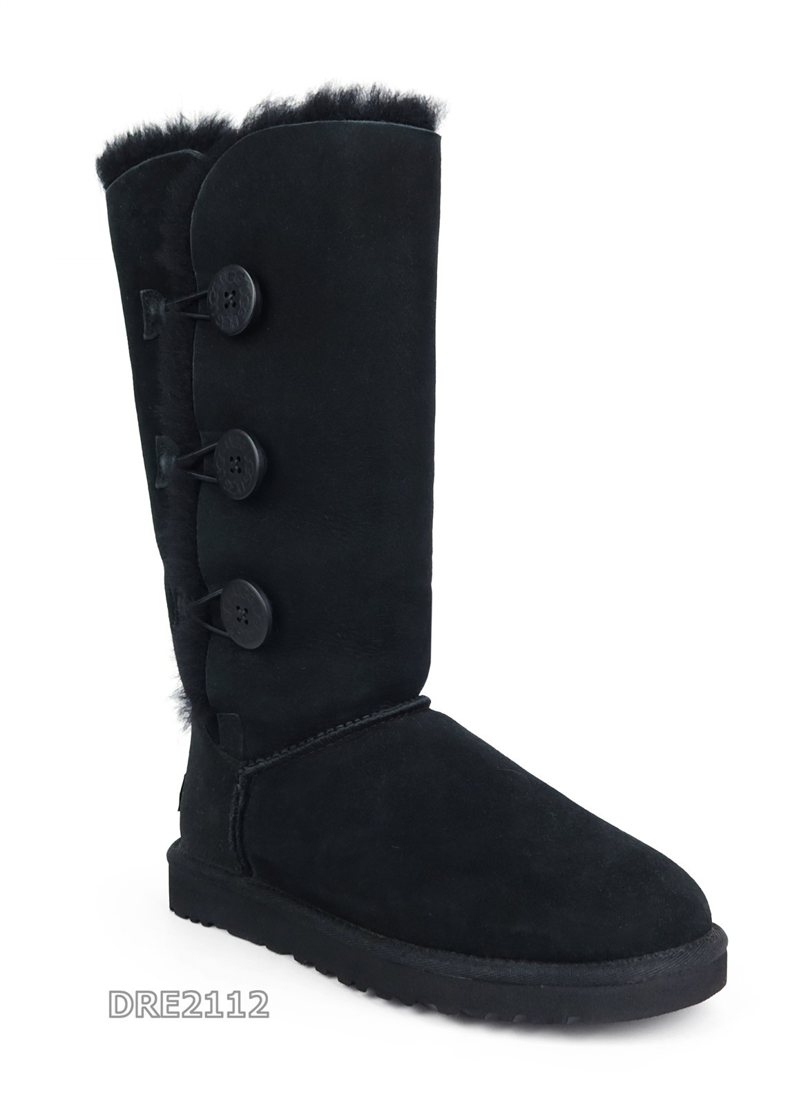 UGG Australia Bailey Button Triplet Black Fur Boots Womens Size 7 *NIB*