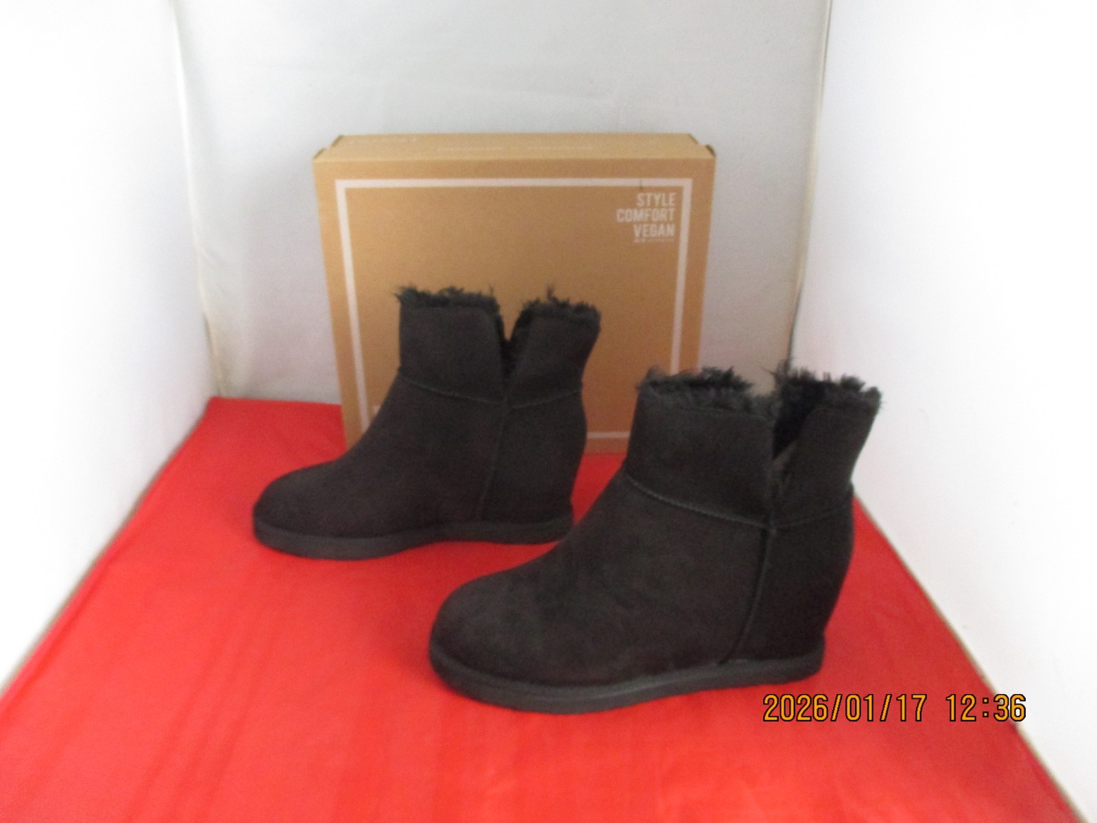 BC Undecided Vegan Suede Wedge Ankle Booties $109 – US Size 8 1/2 – Black – 1425