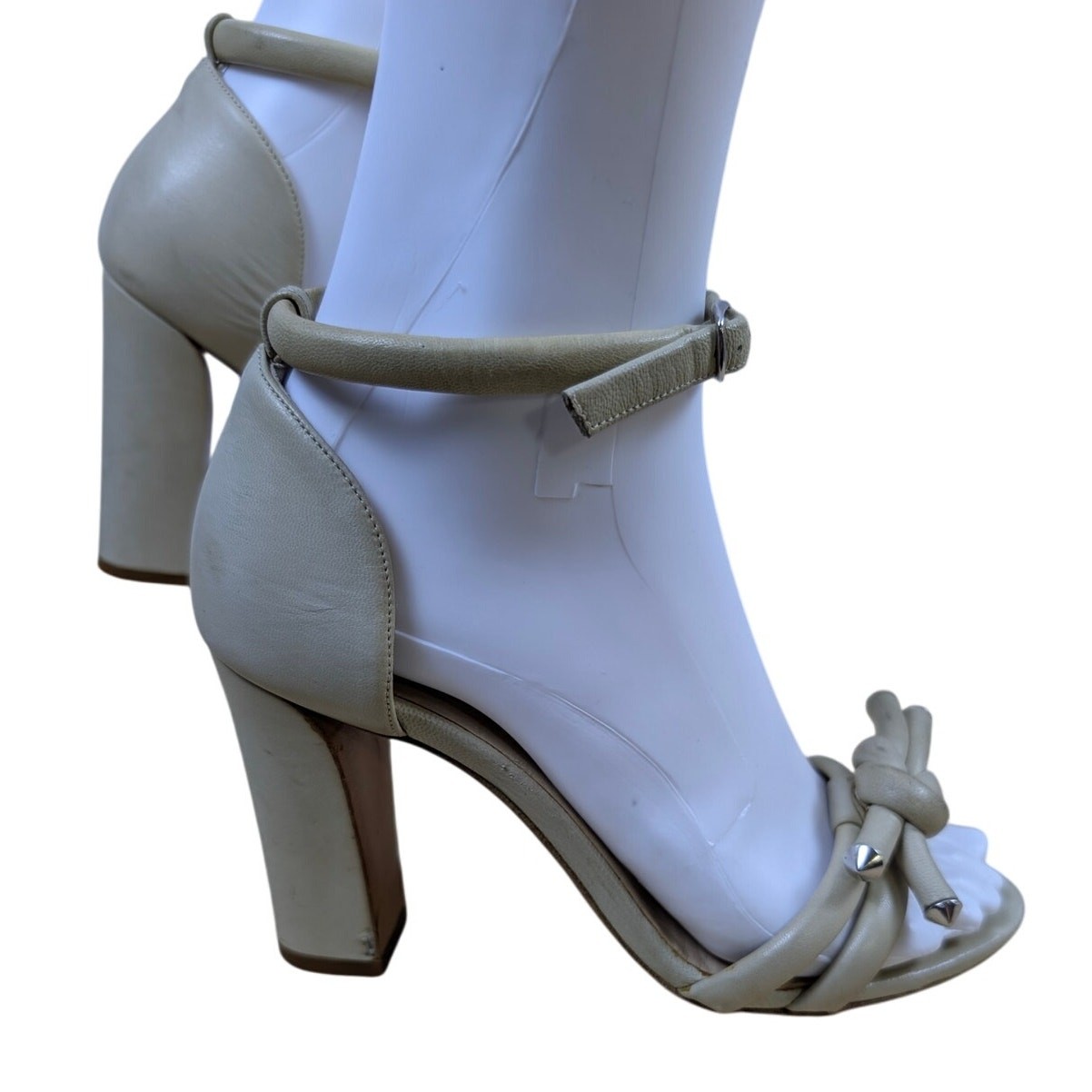 Balenciaga Beige Block Heels Knot Detail Silver Accents Sandal EU 36 US 6
