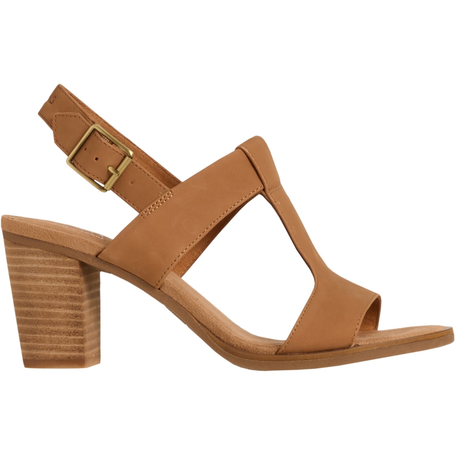 TOMS Majorca T-Strap Nubuck Block Heel Sandals Womens Comfort Dressy