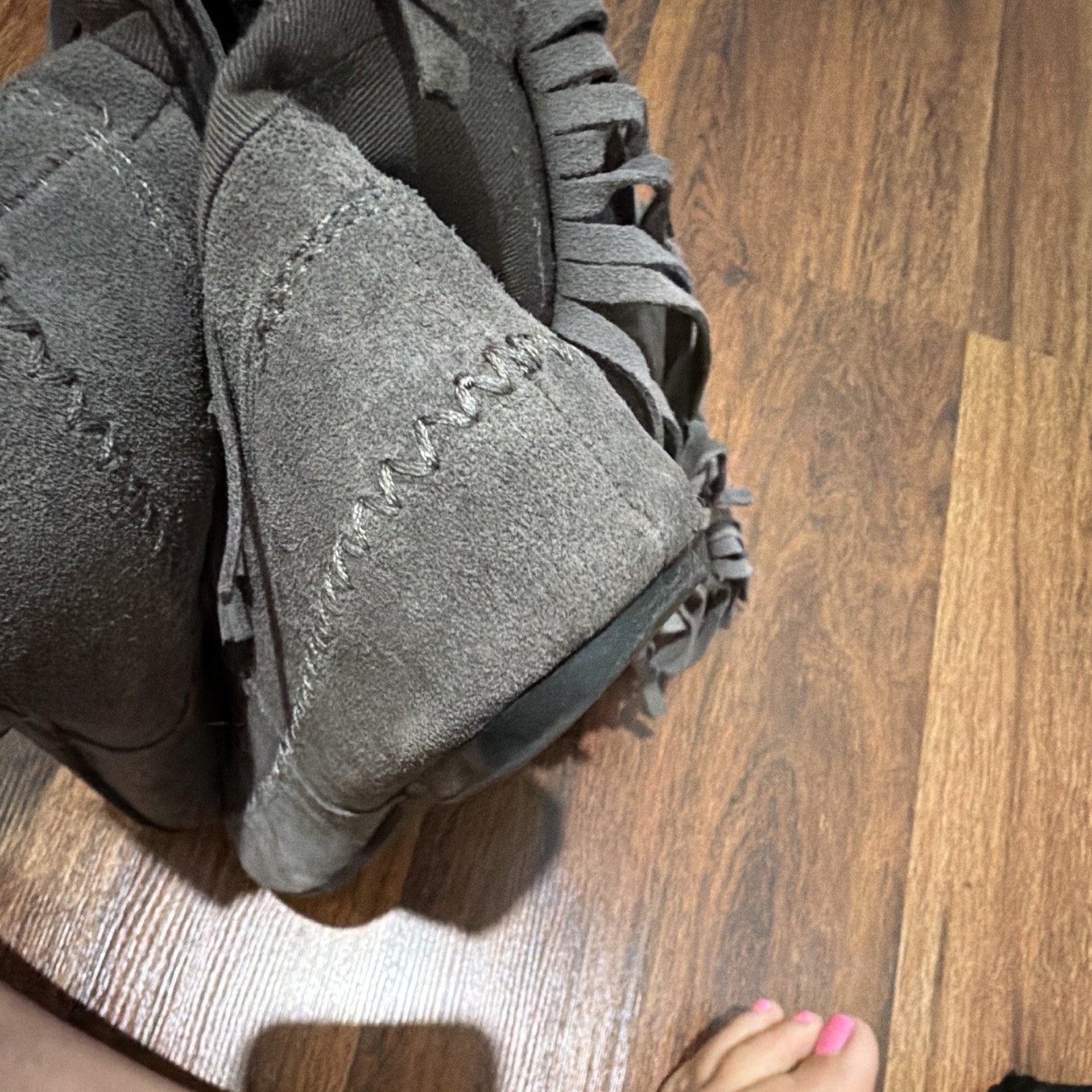 LC Lauren Conrad Gray Suede Western Mid-Calf Fringe Boots Round Toe Women’s 7