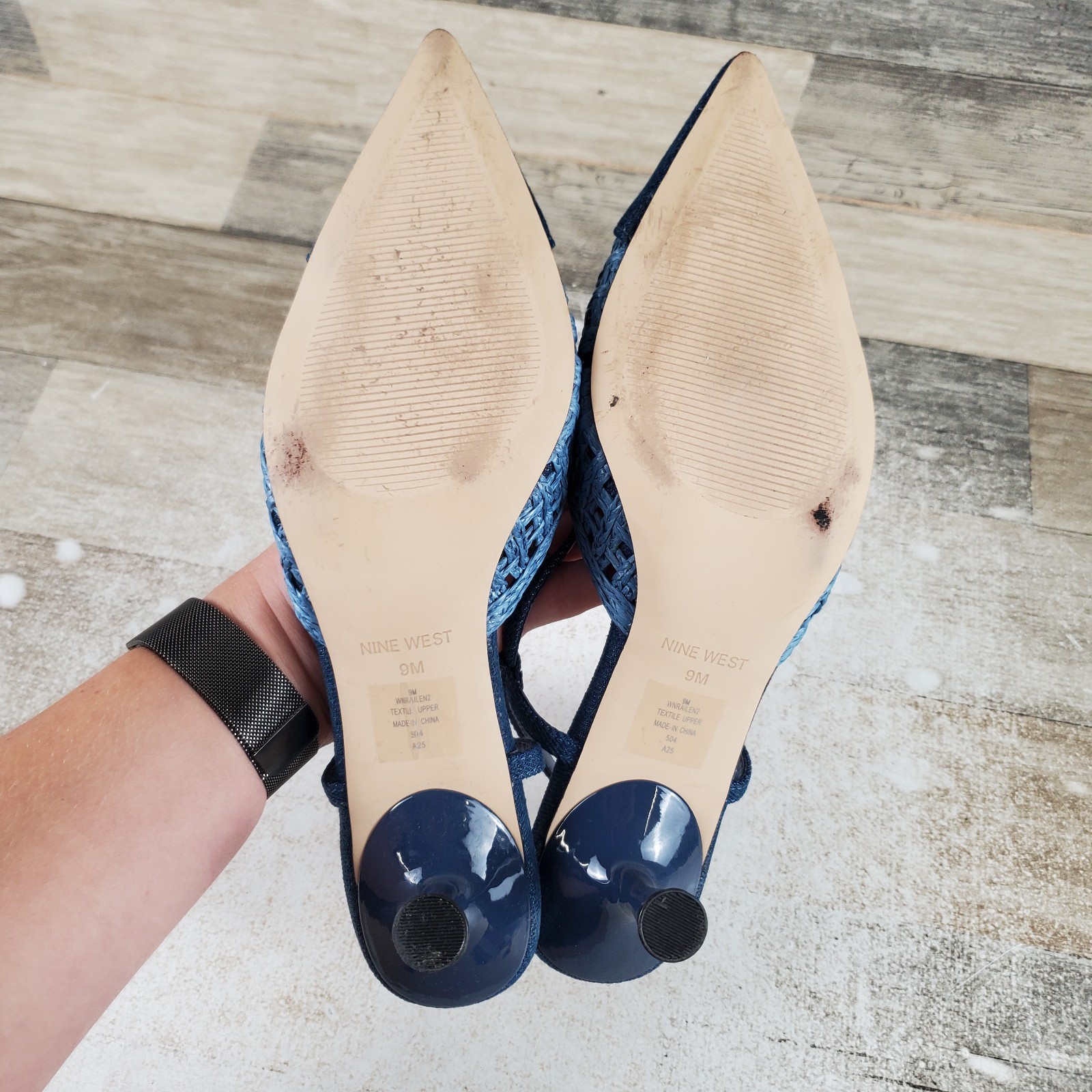 Nine West Railen 2 Womens Slingback Pumps Sz 9 M Blue Denim Comfort Pointed Toe