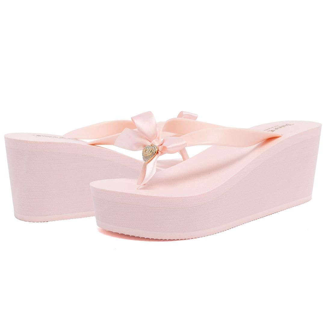 Women’s Platform Wedge Flip Flops, Summer Beach Sandals with Rhinestone Heart…