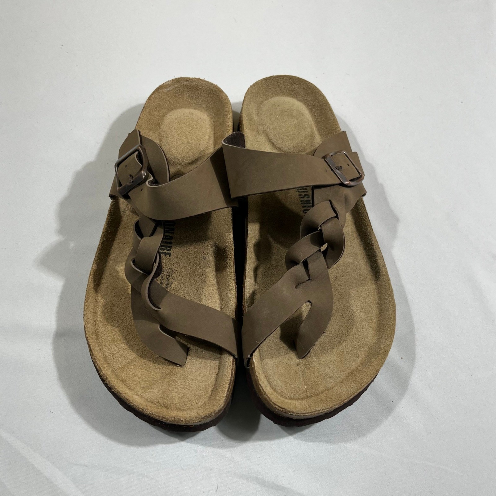 Cushionaire Libby Sandals Women 9M Brown Braided Cork Footbed Slide