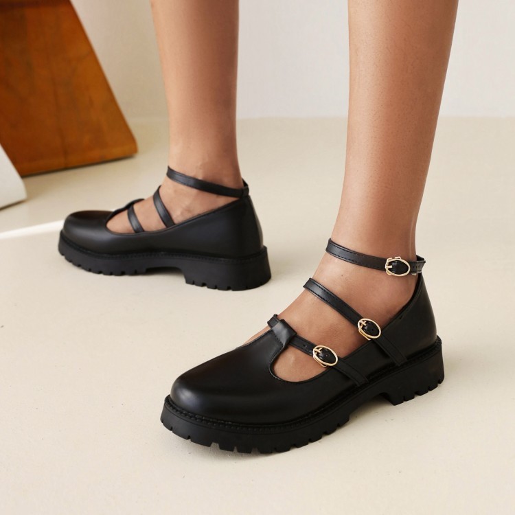 Women’s Girls Outdoor Mary Janes Ankle T-Strap Low Heel Faux Leather Pump Shoes