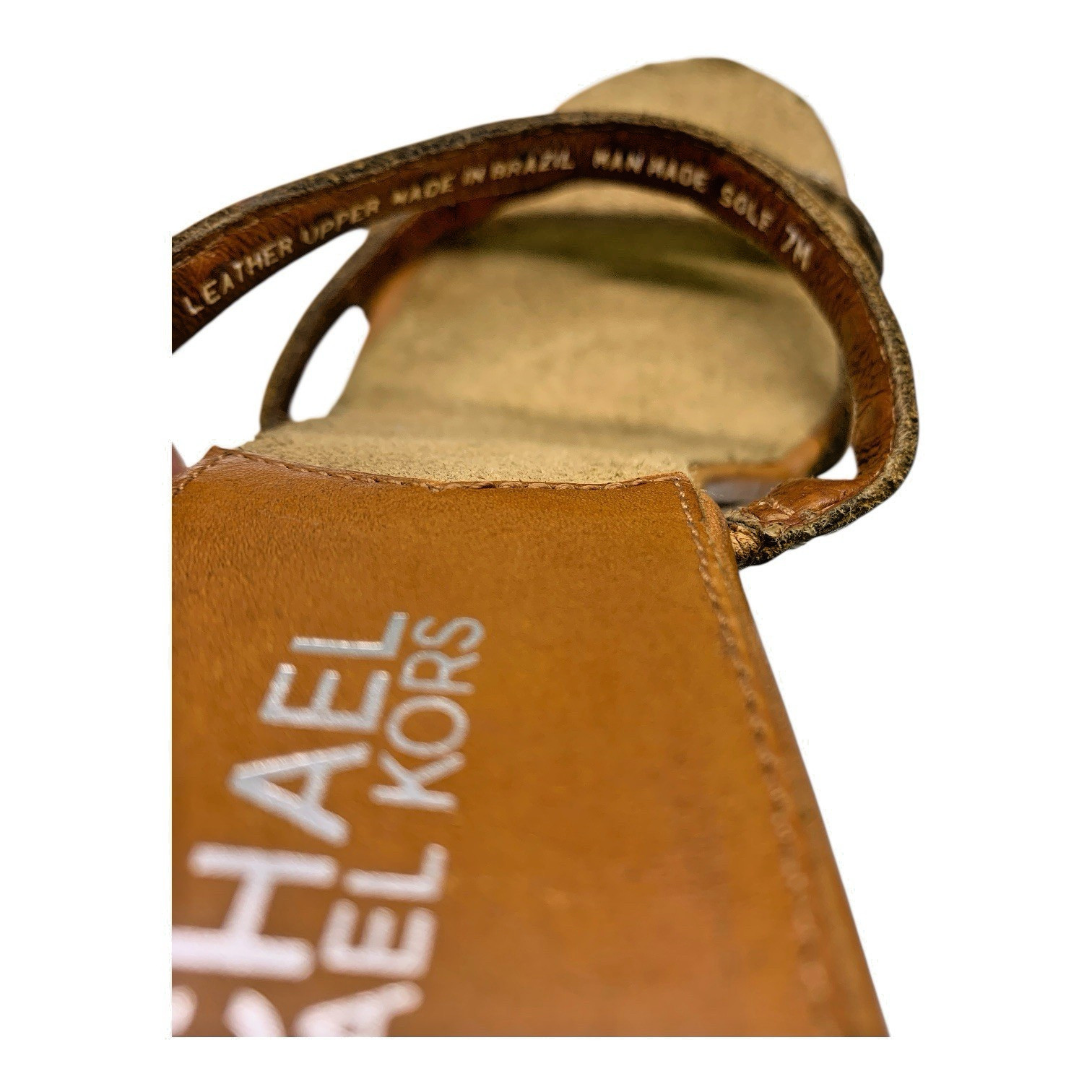 Michael Kors Brown Leather Stappy Sandals w/ Wood Heeled Platform Size 7- Used