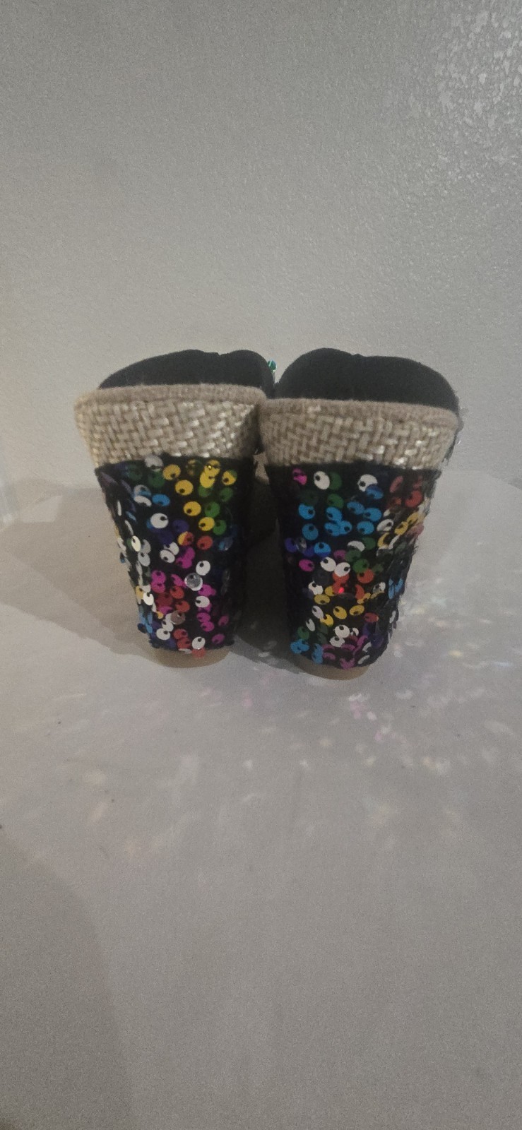 Beige Black Multicolor Sequin Thong Slip-On Wedge Sandals Women AU 11 EU 42