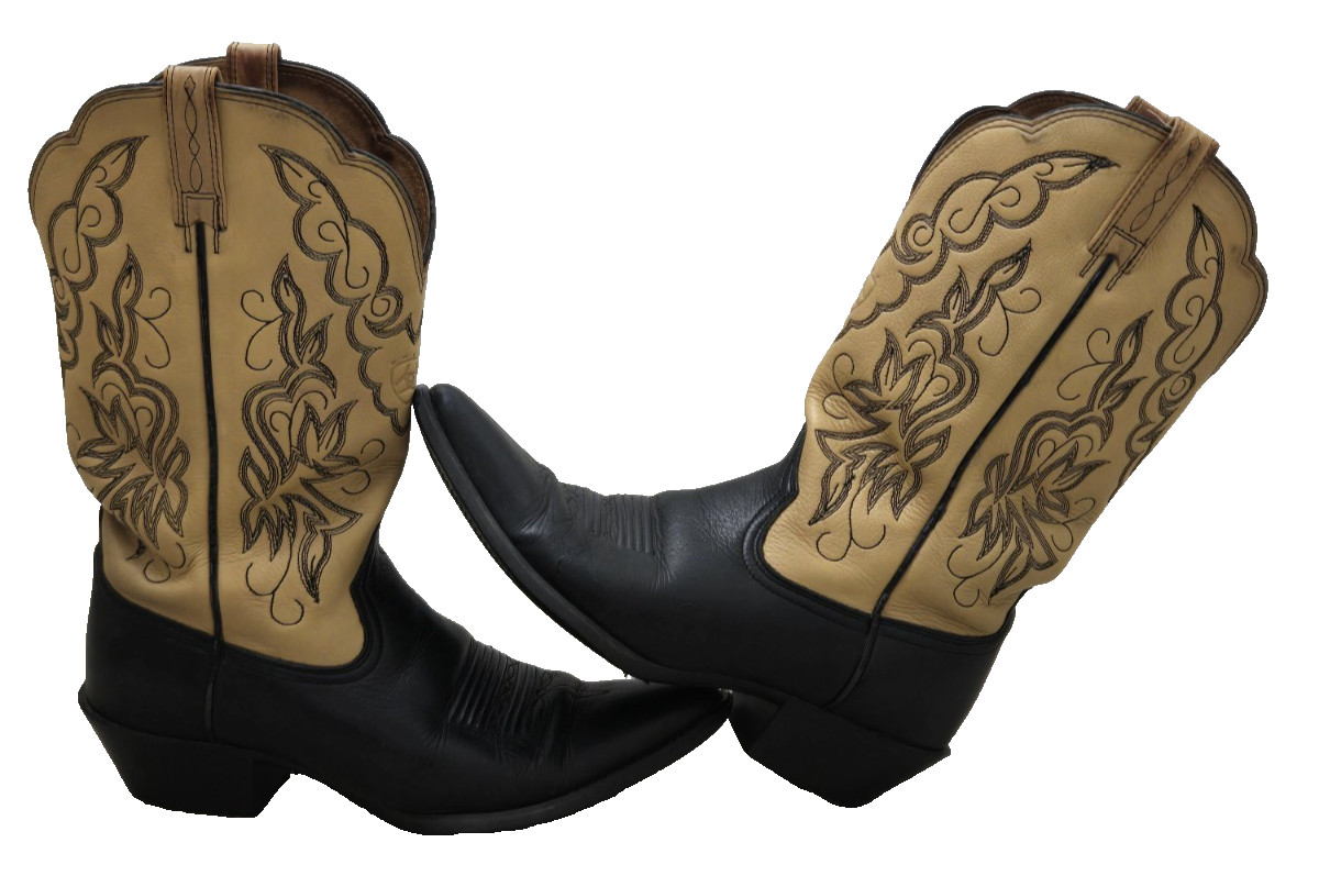 Ariat cowgirl boots 8 B ATS Heritage black&tan pointed toe western rodeo snip