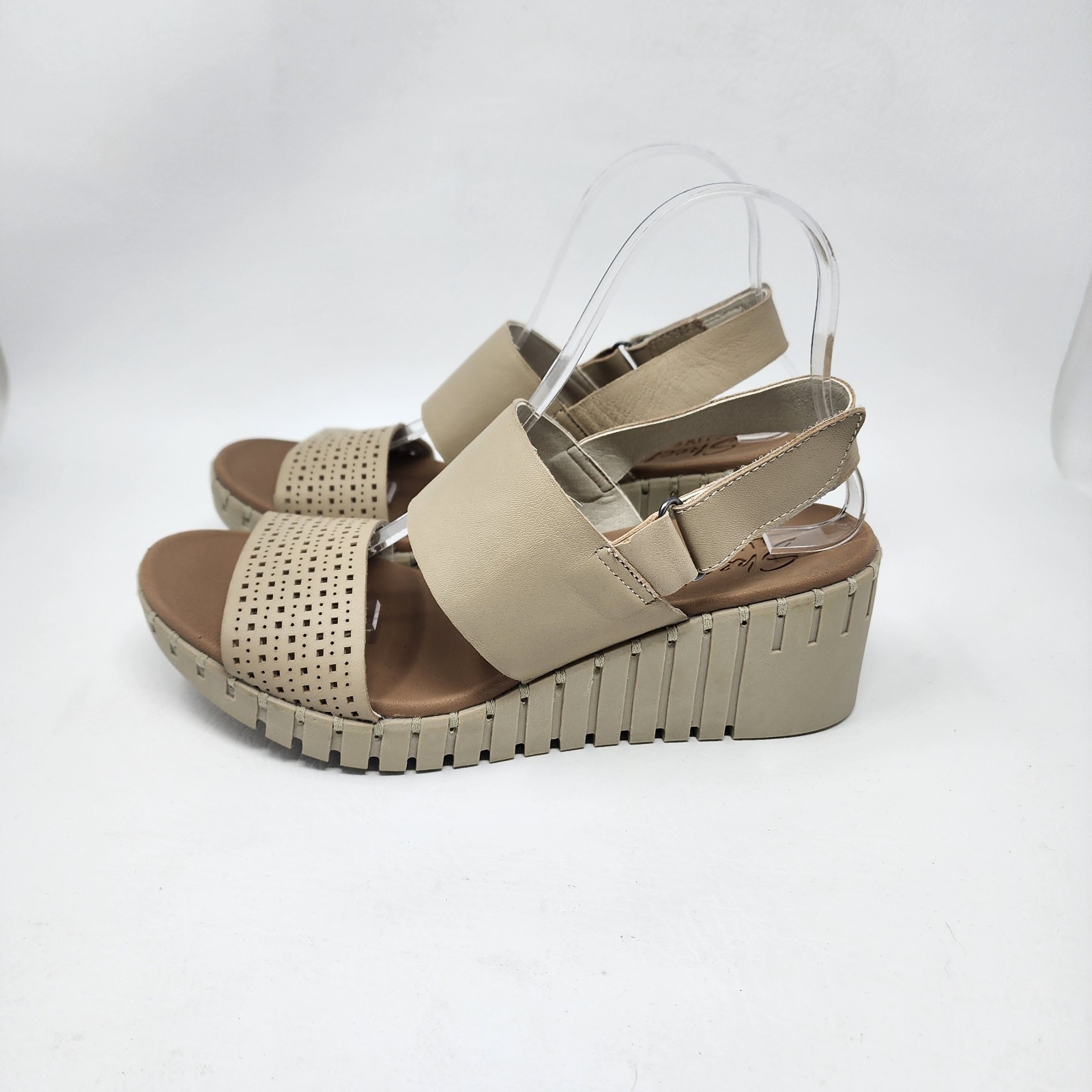 Skechers Luxe Foam Pier Ave Taupe Leather Wedge Slingback Sandals Size 9 Resort