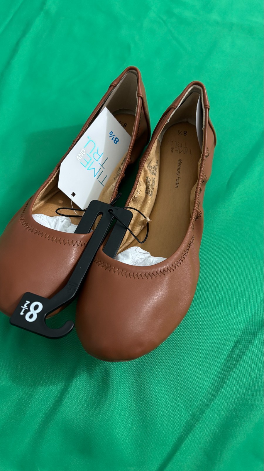 Time and Tru Brown Cognac Flats Scrunch Ballet Shoes Women’s Size NWT