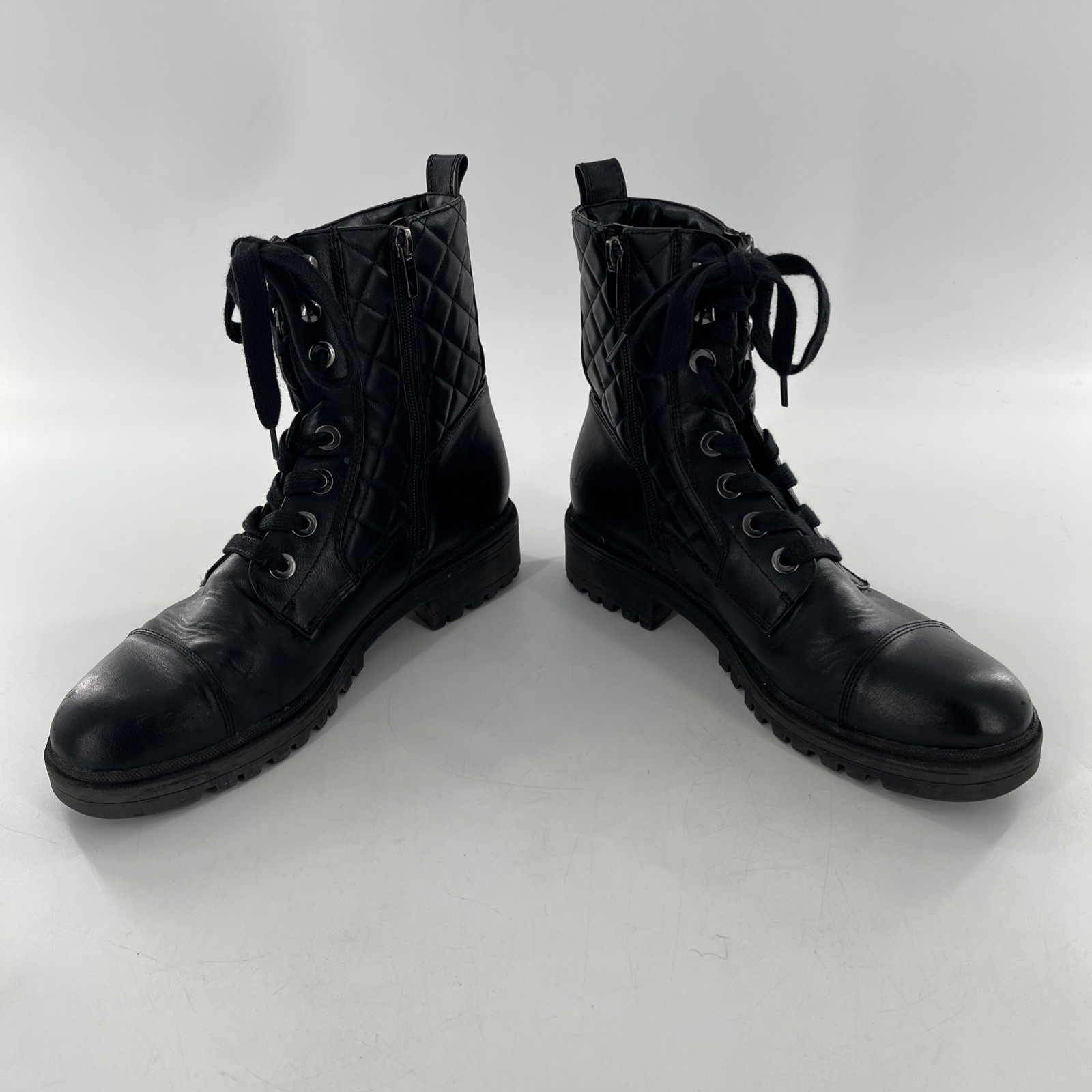 Quilted Moto Biker Womens Boot Combat Goth Nine West Bootie Zip Faux Leather 9.5