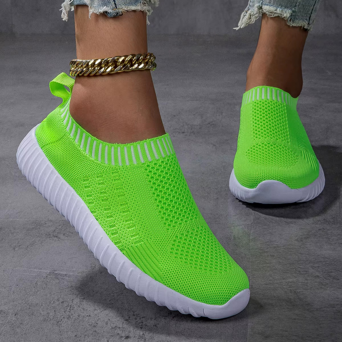 Womens Breathable Knitted Trainers, Lightweight Mesh Outdoor Shoes Casual