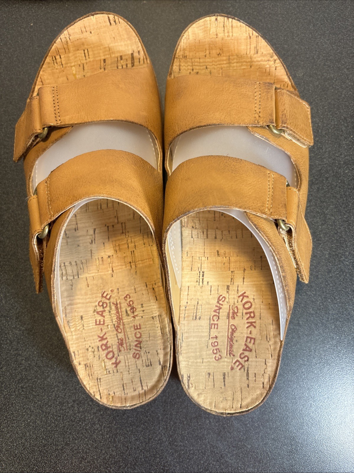 Tan Kork-Ease Sandals Tan/Caramel Womens Adjustable Slip-On Size 10 VGC