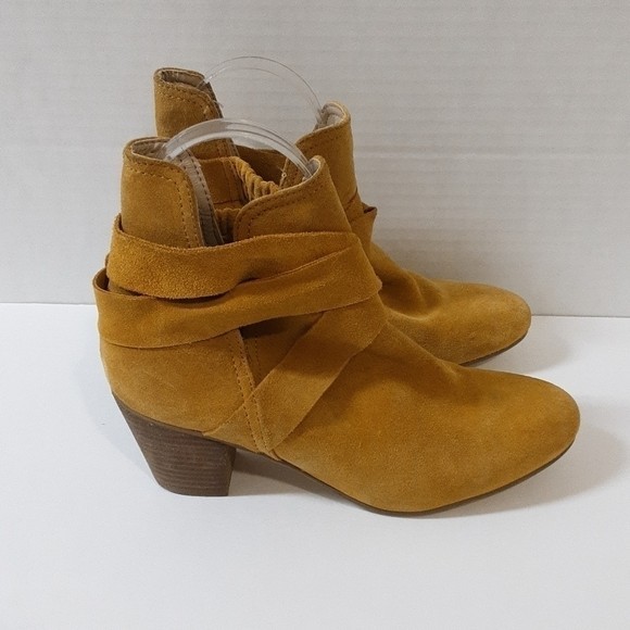 Diba women block ankle boots leather suede 7.5us boho casual mustard Festival