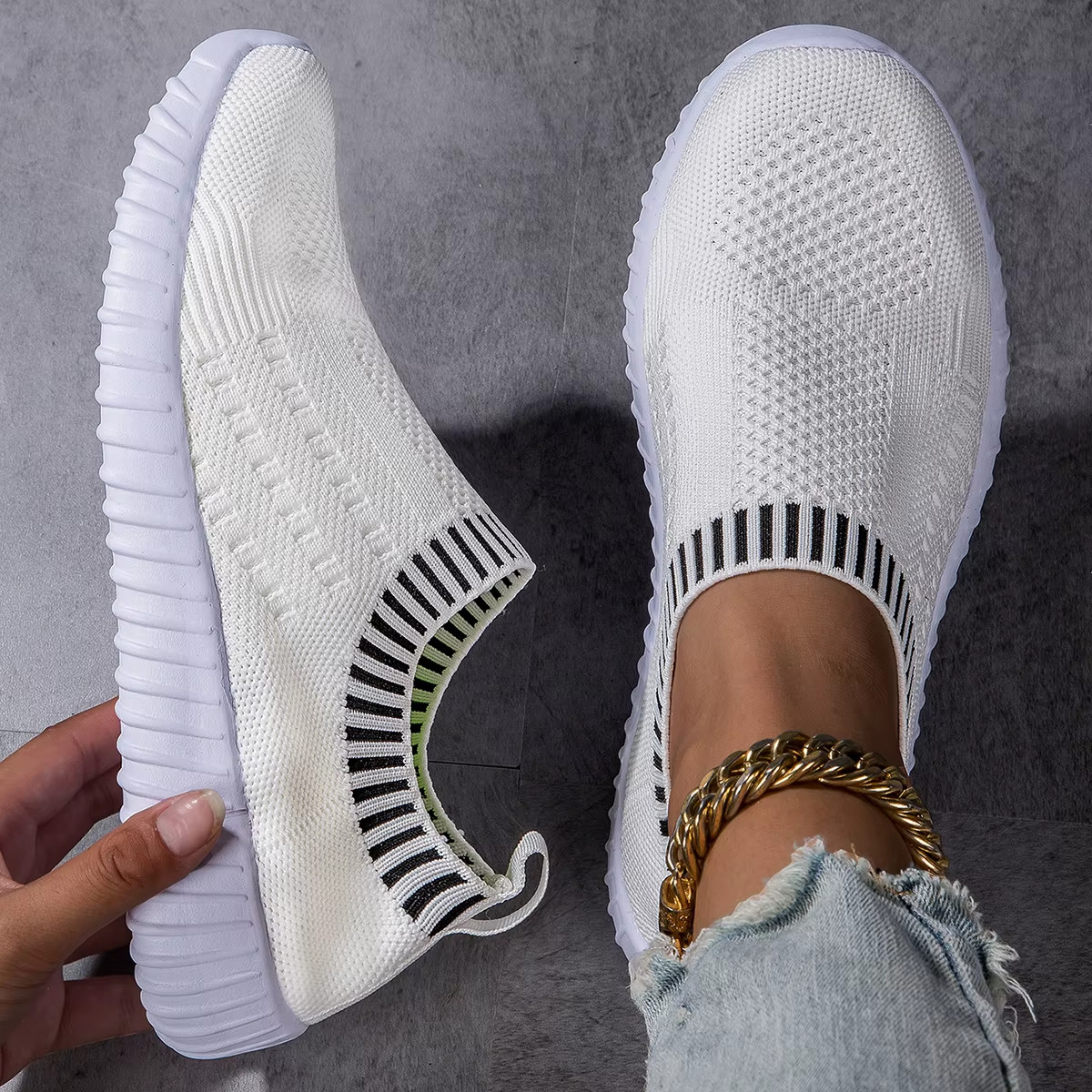Womens Breathable Knitted Trainers, Lightweight Mesh Outdoor Shoes Casual