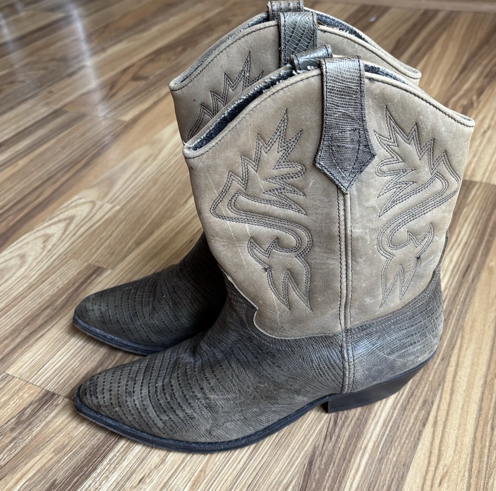 DINGO Brown & Gray Leather Western Cowboy Cowgirl Boots Ladies Sz 7.5