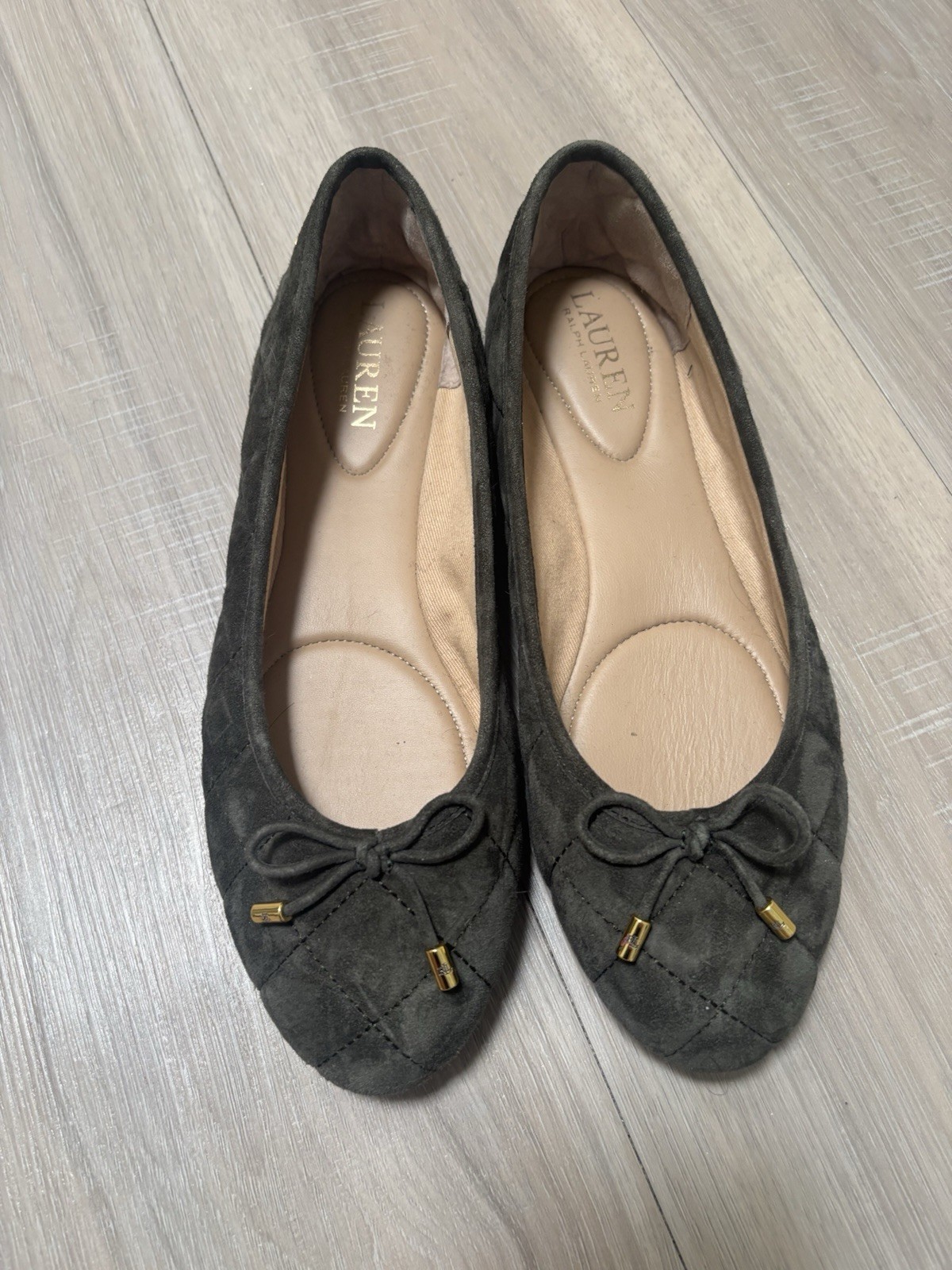 Lauren Ralph Lauren Gray Suede Quilted Bow Logo Ballet Flats Slip-On 7