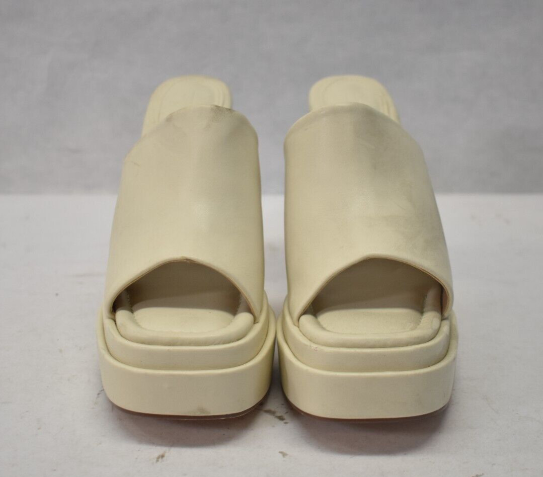 JustFab Bristol Block Heeled Sandal Birch White/Brown Stack Womens Size 7