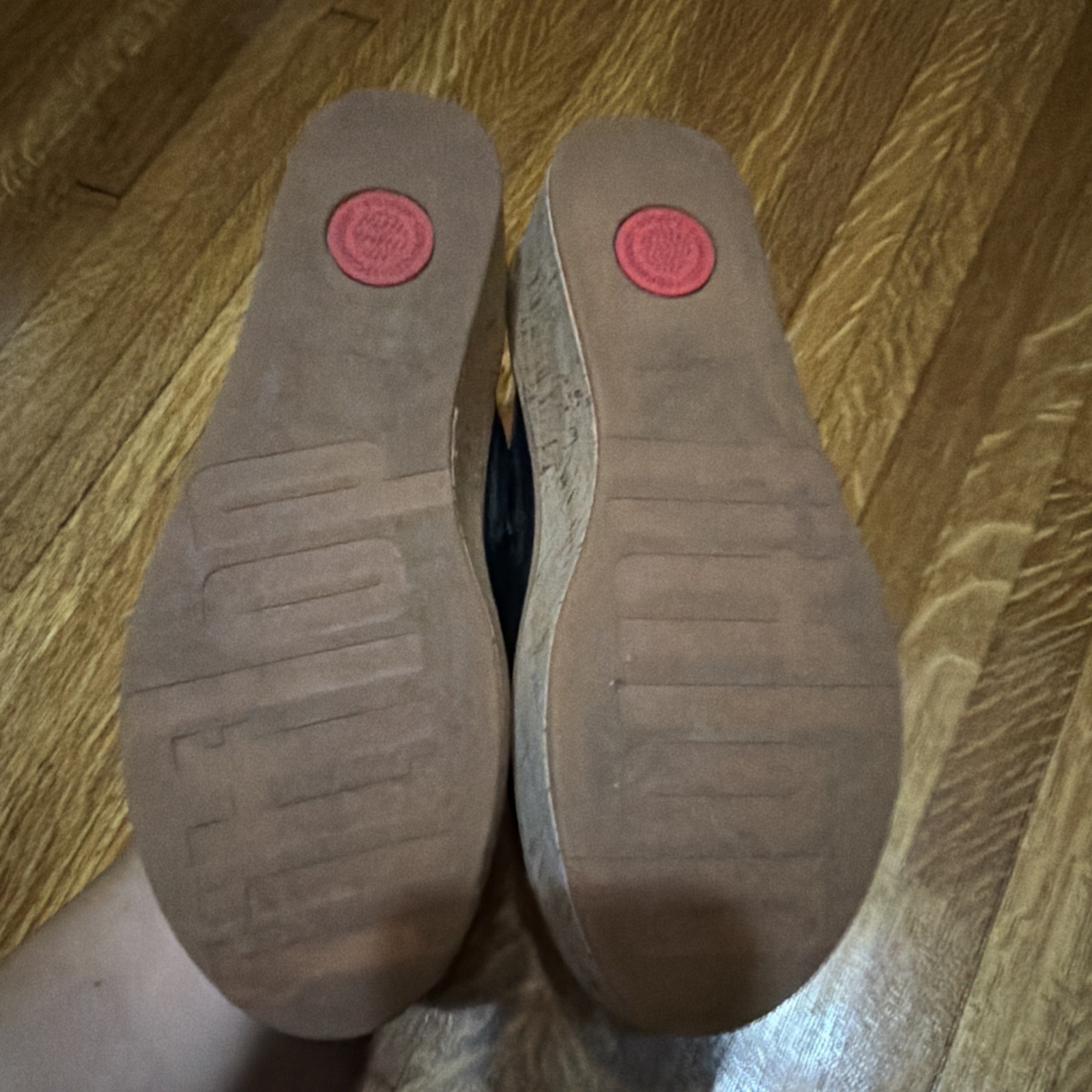 FitFlop Eloise Slides Sandals Women’s Black Leather Cork Wrap Wedge US 10 EU 42