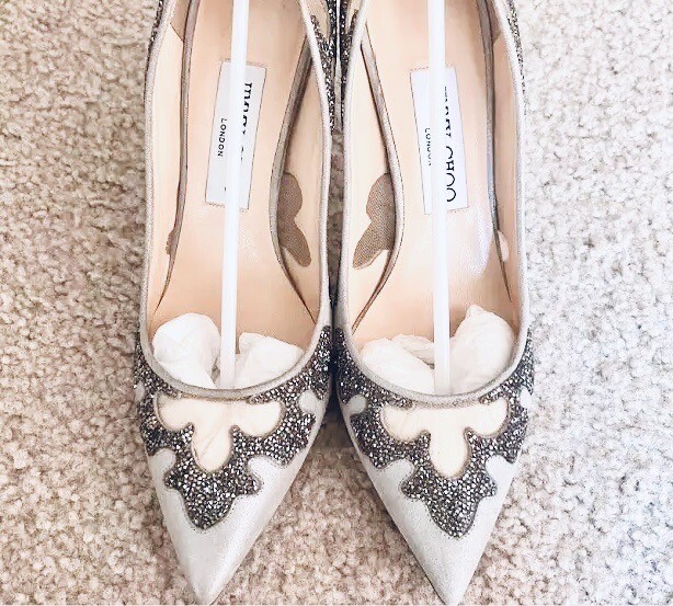 Jimmy Choo Karmel 85 Pumps EU 38 Platinum Suede Crystal Mesh High Heels