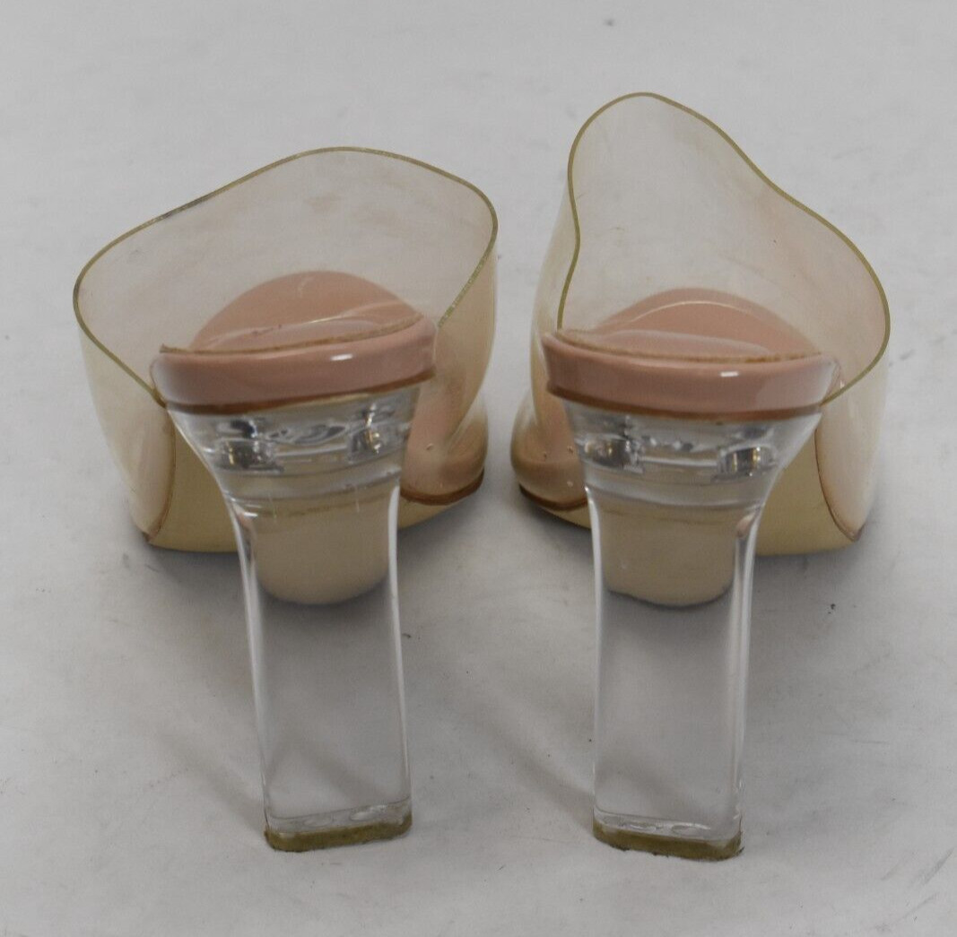 Shoeland Trulia Clear Top Sandals Open Toe 5″ Flat Heel Nude Color Womens Size 9