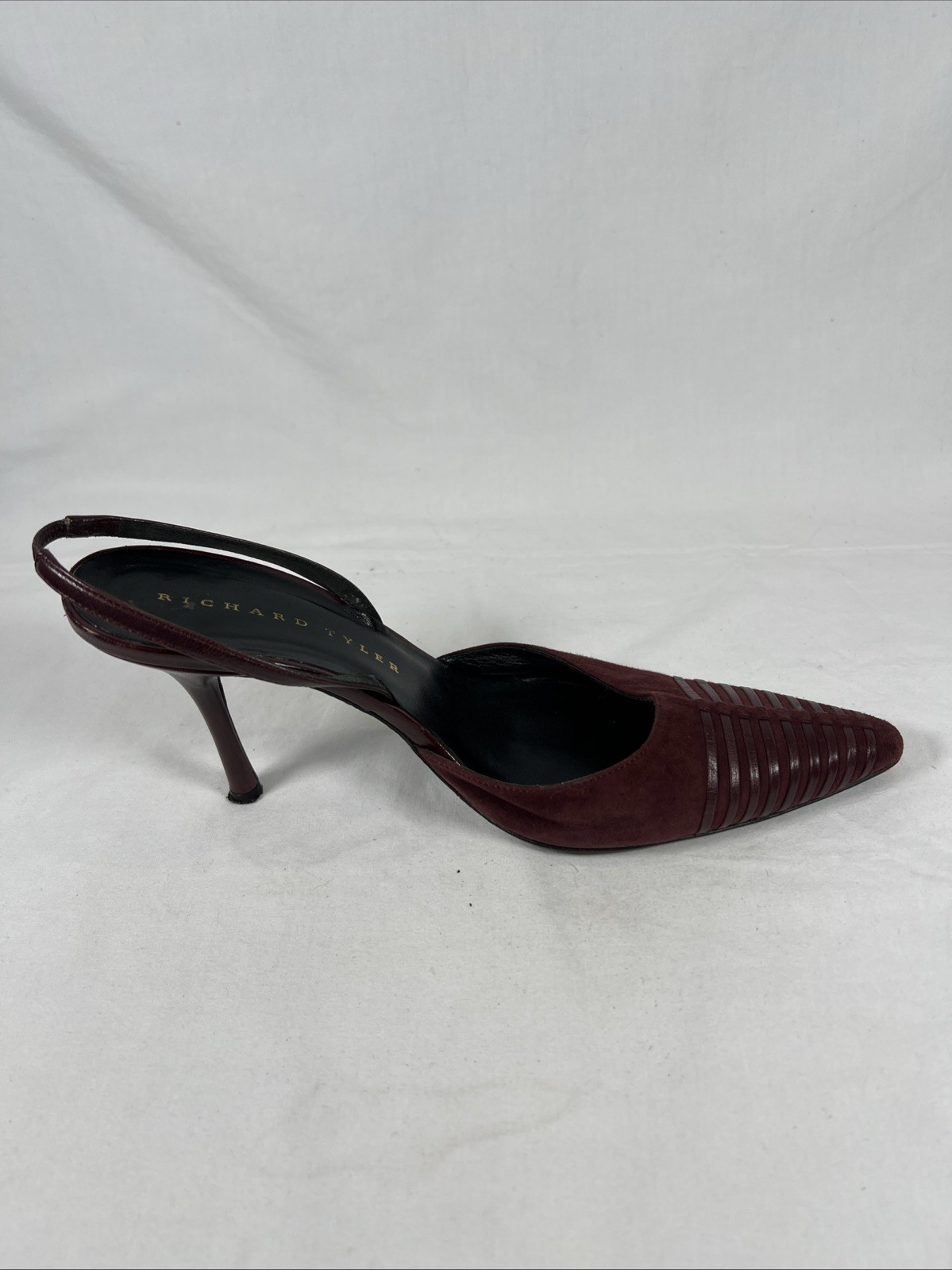 Richard Tyler Burgundy Suede Slingback Heels Pointed Toe Leather Pumps Luxury 8M