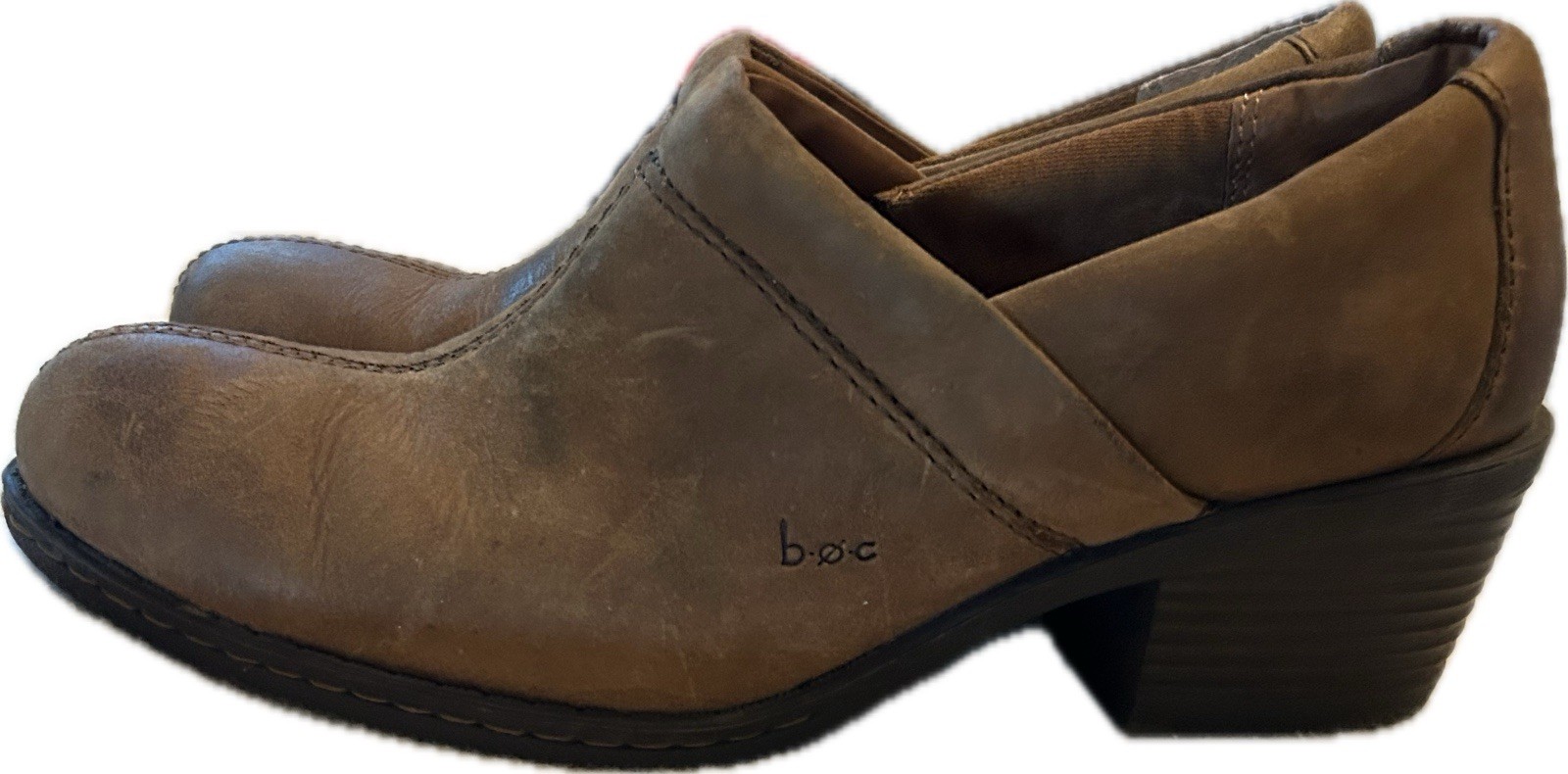 b.o.c. Women’s Brown Leather Round Toe Slip-On Block Heel Pumps EU 38