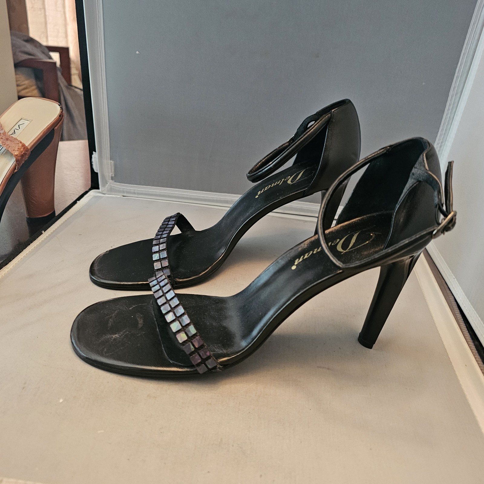 Delman Made in Spain Size 10.5 M Black Open Toe 4″ High Heels, See Pics for Cond