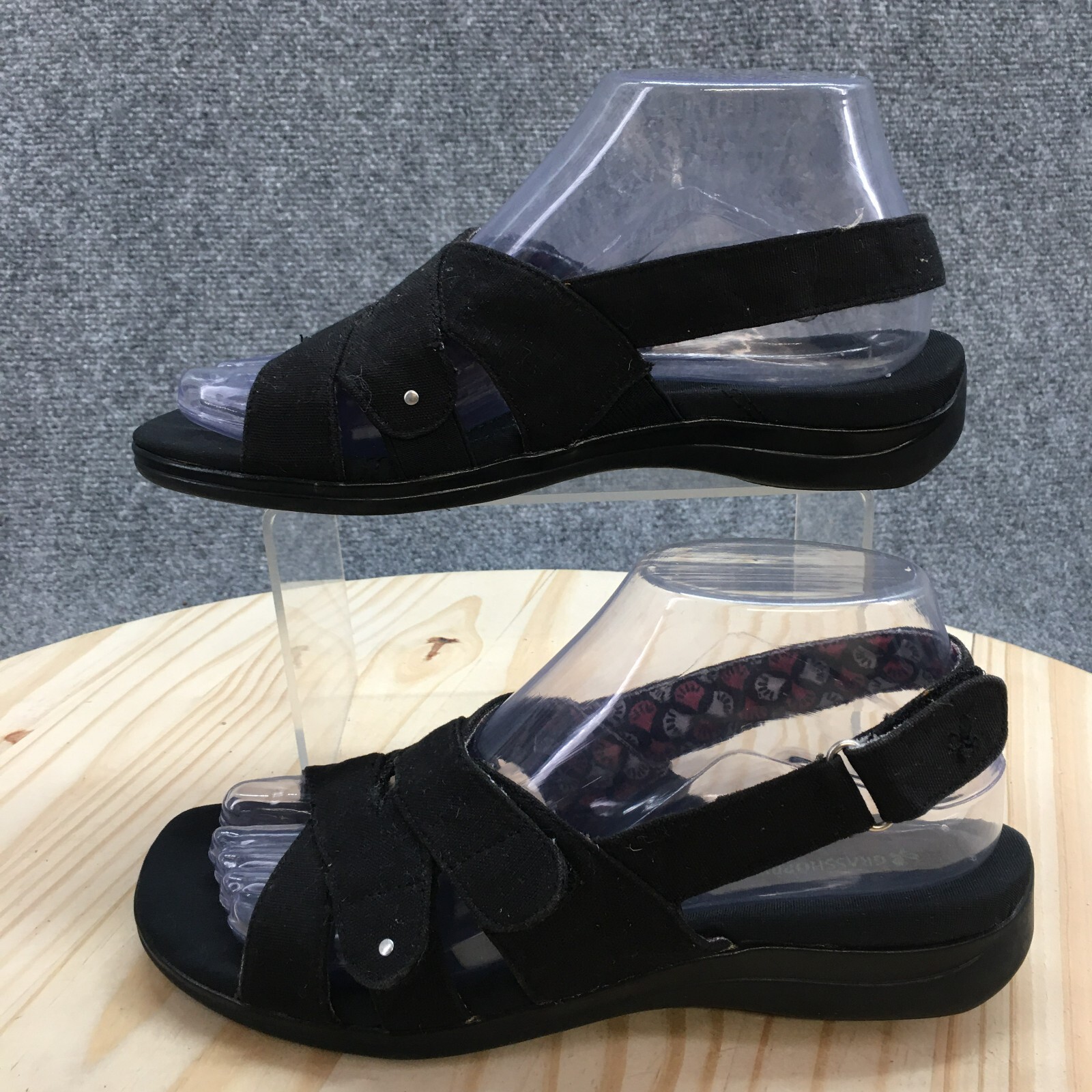 Grasshoppers Sandals Womens 6.5 W Beach Front Slingback Strappy Black Wedge