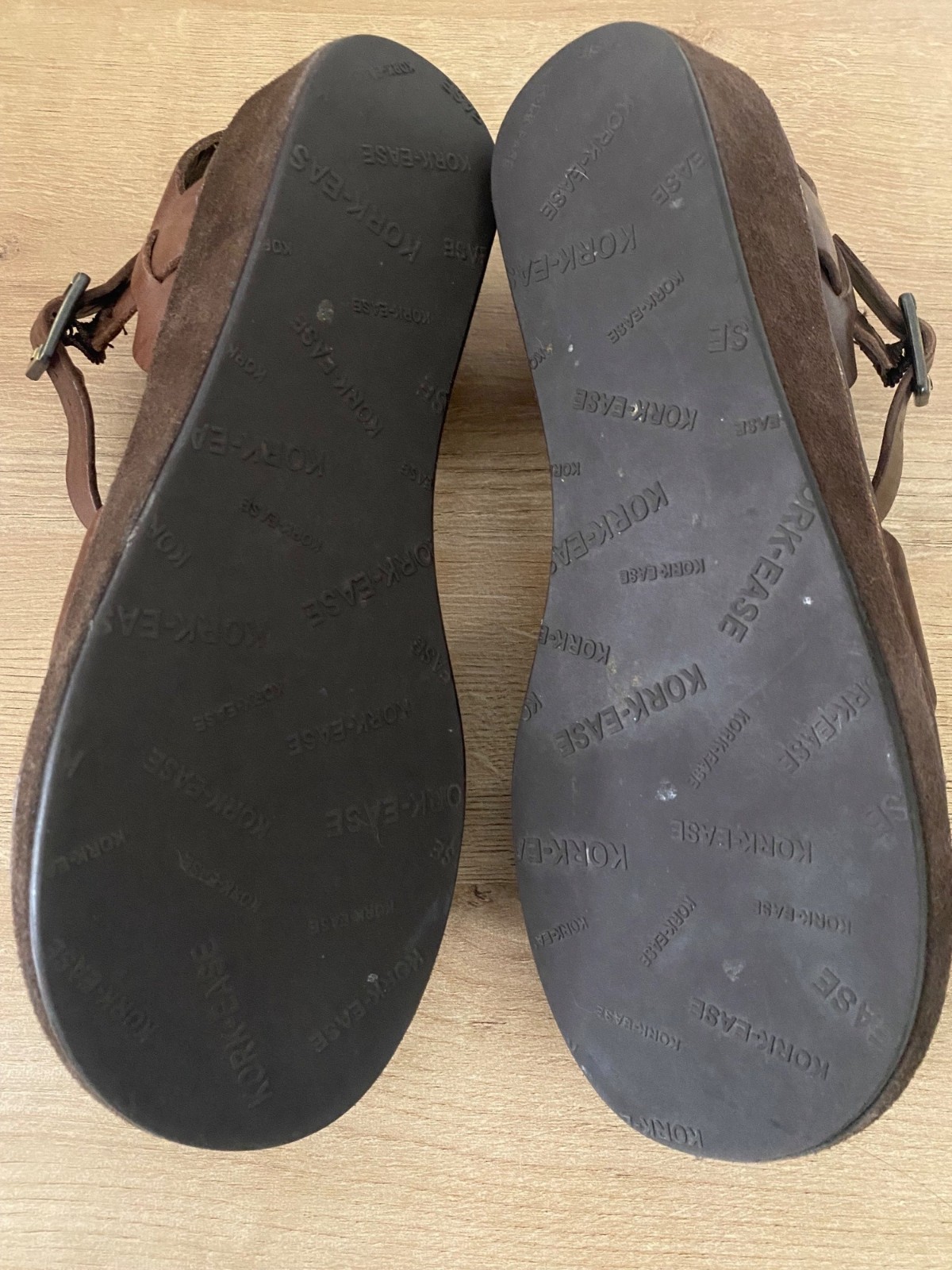 Kork-Ease Brown Leather Wedge Sandals With Adjustable Strap Size 9