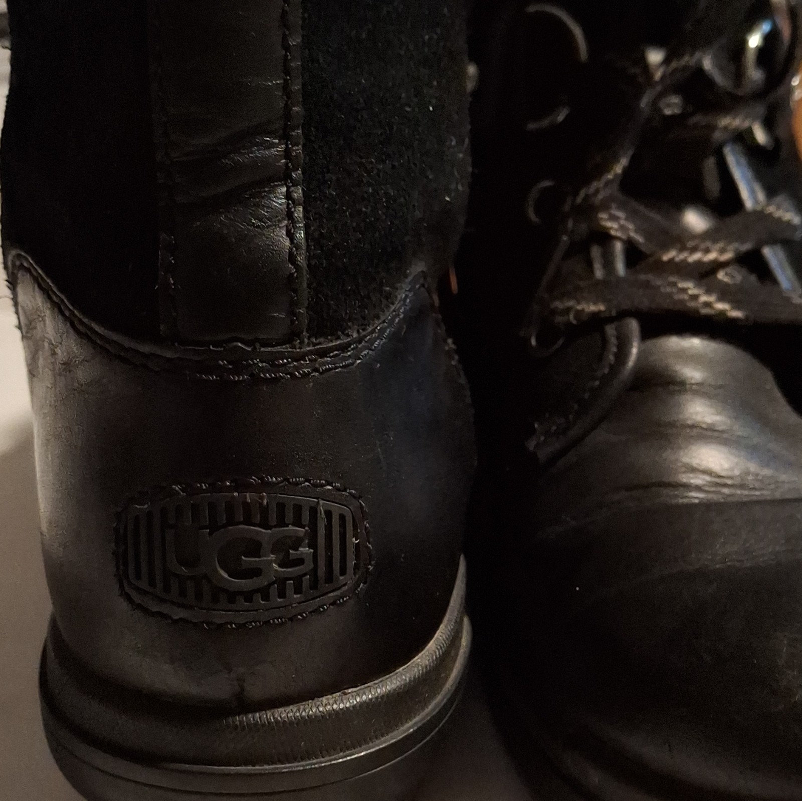 UGG Hapsburg Hiker Black Waterproof Leather Suede Duck Rain Boots Size 9