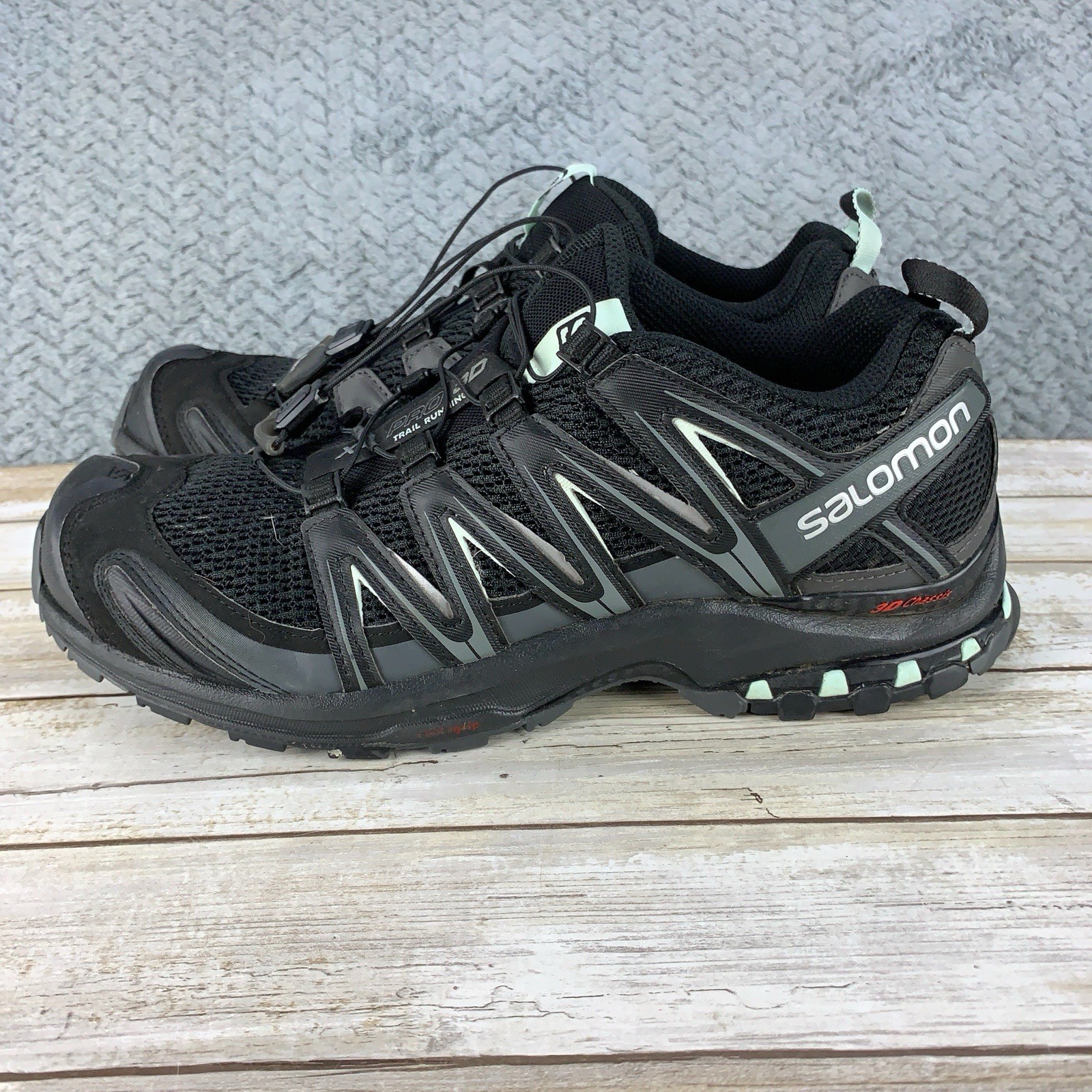 Salomon XA Pro 3D Black Trail Running Shoes Cinch Lace Contagrip Womens SZ 10.5