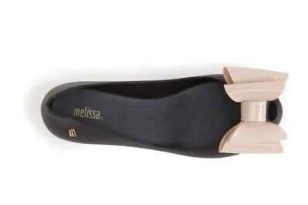Melissa Ultragirl Classy Black Jelly Flats Pink Bow Peep Toe Shoes Size 5, 35EUR