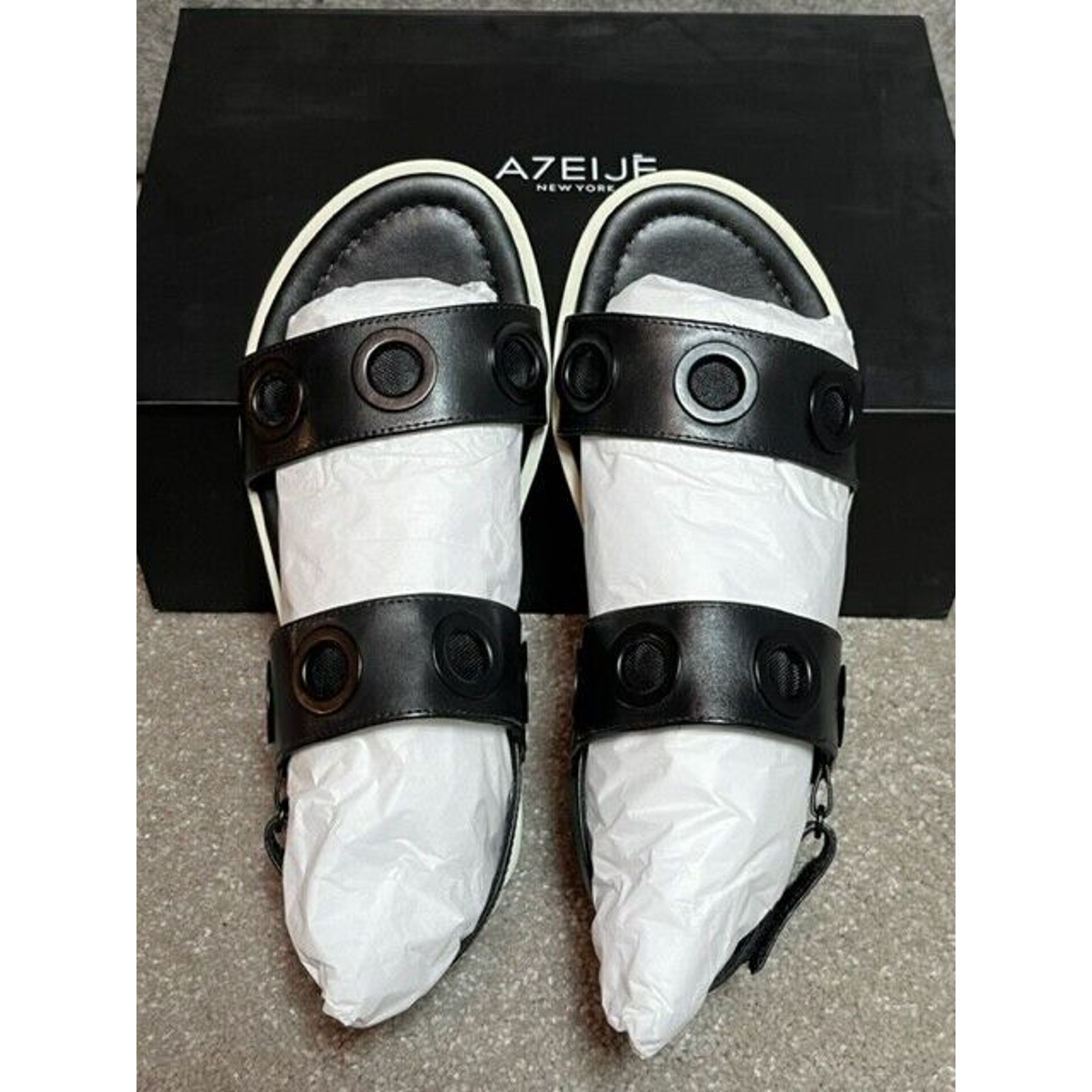 Leather Sandals Womens Size 6 Grommets Scandinavian Edgy Urban Chic Minimalist