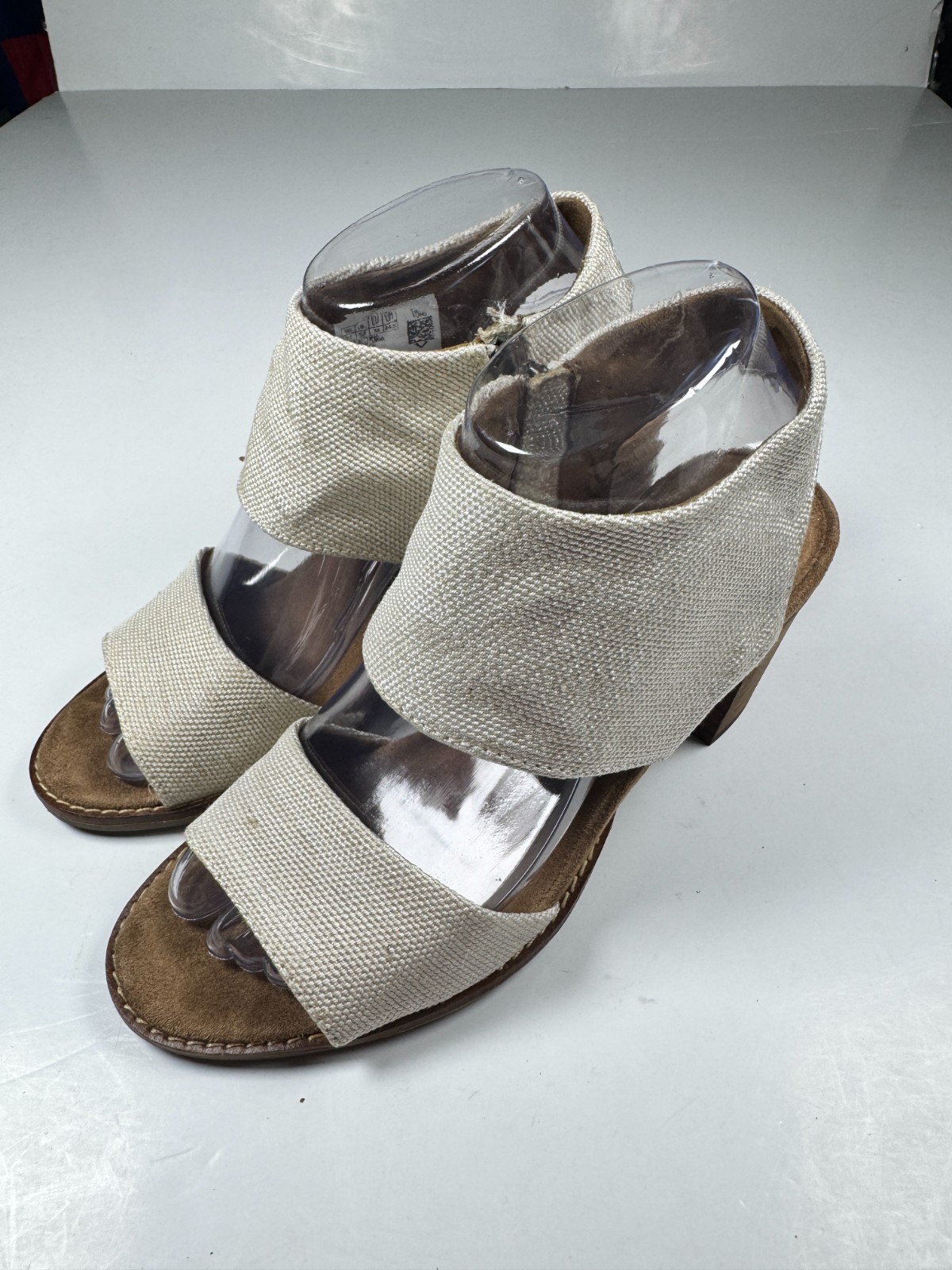 Toms Majorca Strappy Womens US 7.5 Beige Side Zip Block Heel Cutout Sandals