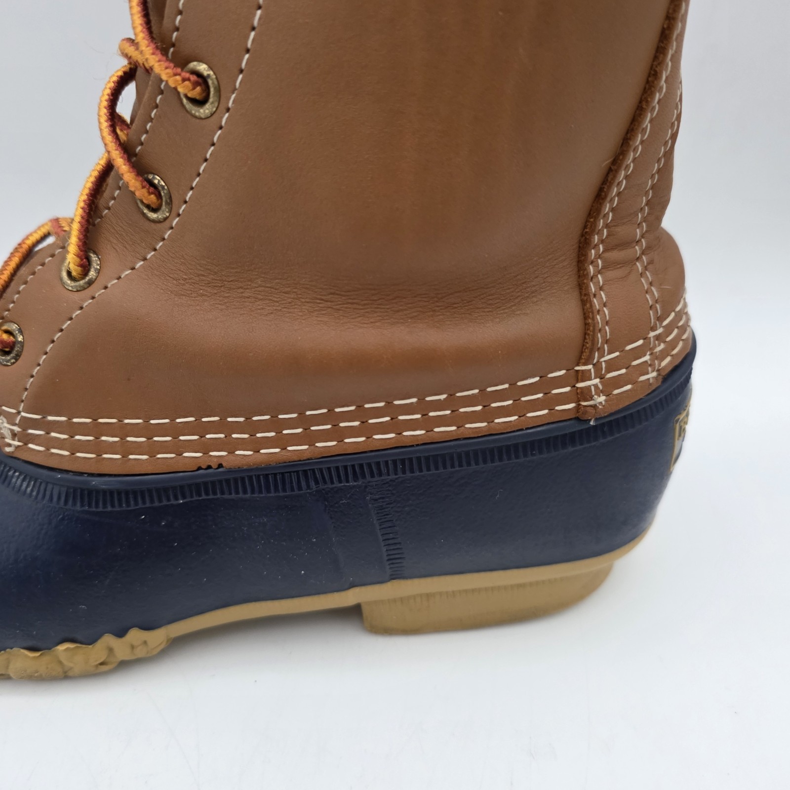 LL Bean Unisex Maine Bean Boot Shoe Leather Duck Boots Tan and Navy M – 7, W – 9