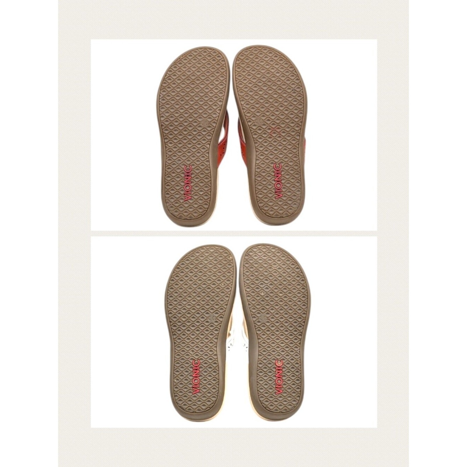 Vionic Casandra/Tide Orthotic Flip Flop Sandals 2 Pair White/Red Sz 6 S4251
