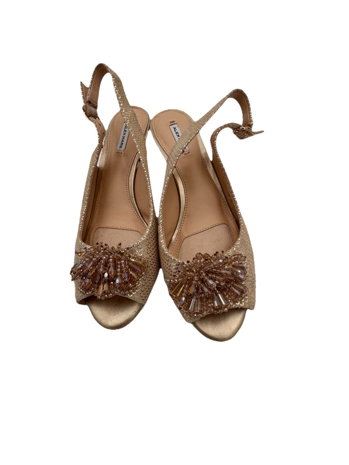 ALEX MARIE MARLA RHINESTONE BEADED Rose Gold Slingback PUMP HEEL SHOE Size 8