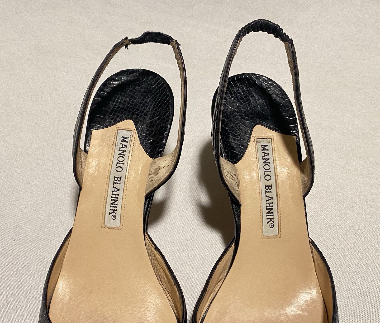Manolo Blahnik Carolyne Crocodile Black Slingback Women Heel Shoe EU39/US9 $5400