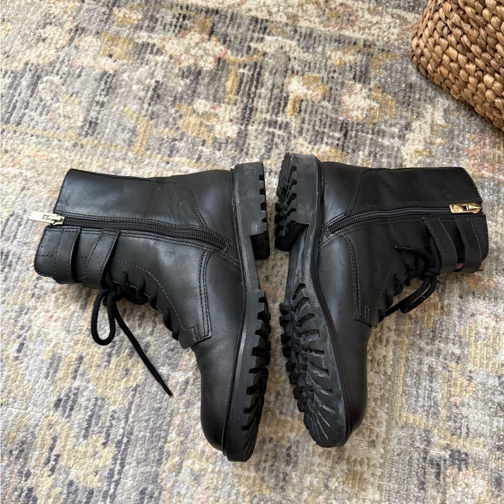 Antonio Melani Black Leather laced biker Boots with buckle