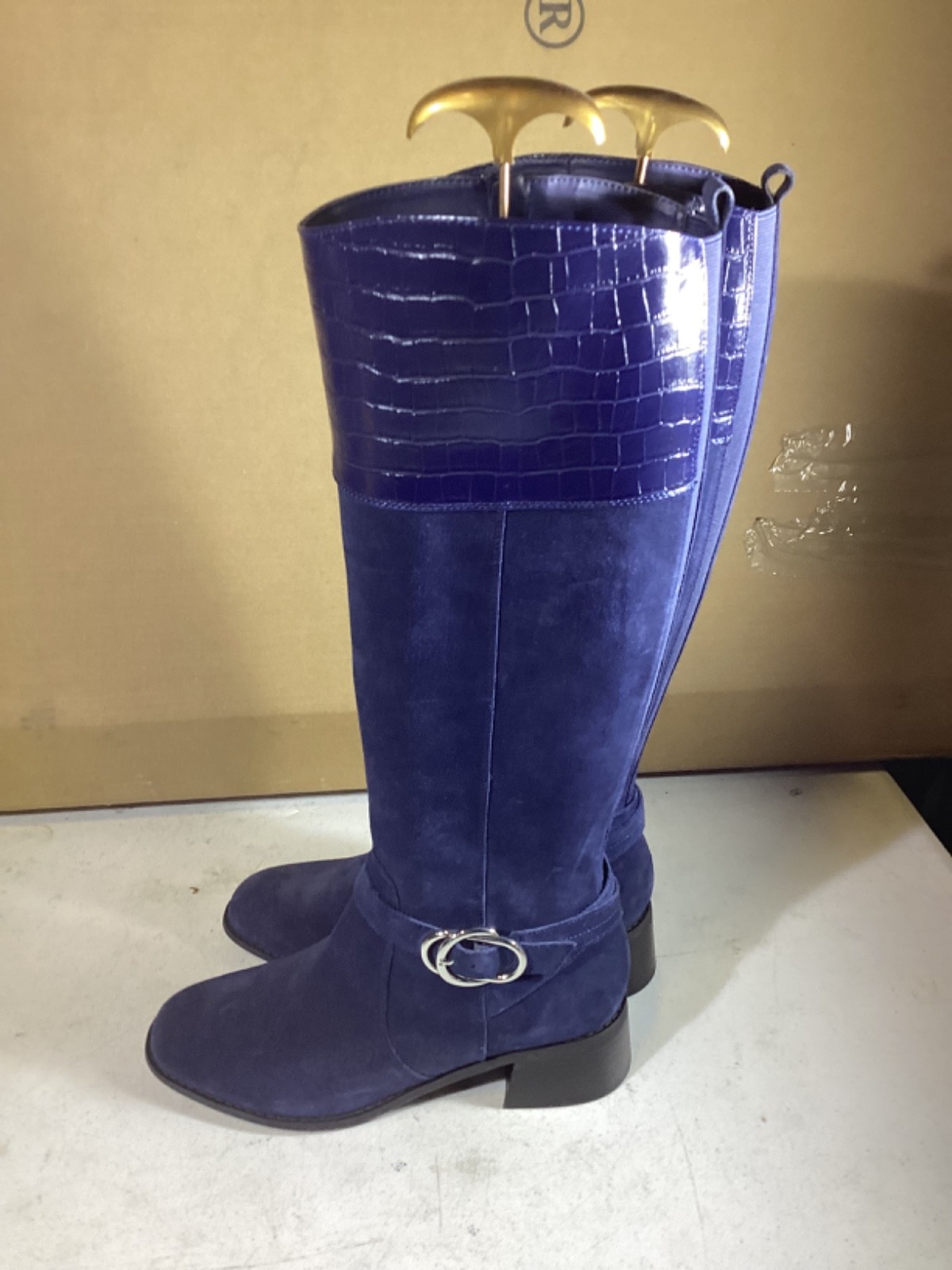 Marc Fisher Suede and Stretch Side Zip Knee-High Boots Navy Size 8.5M