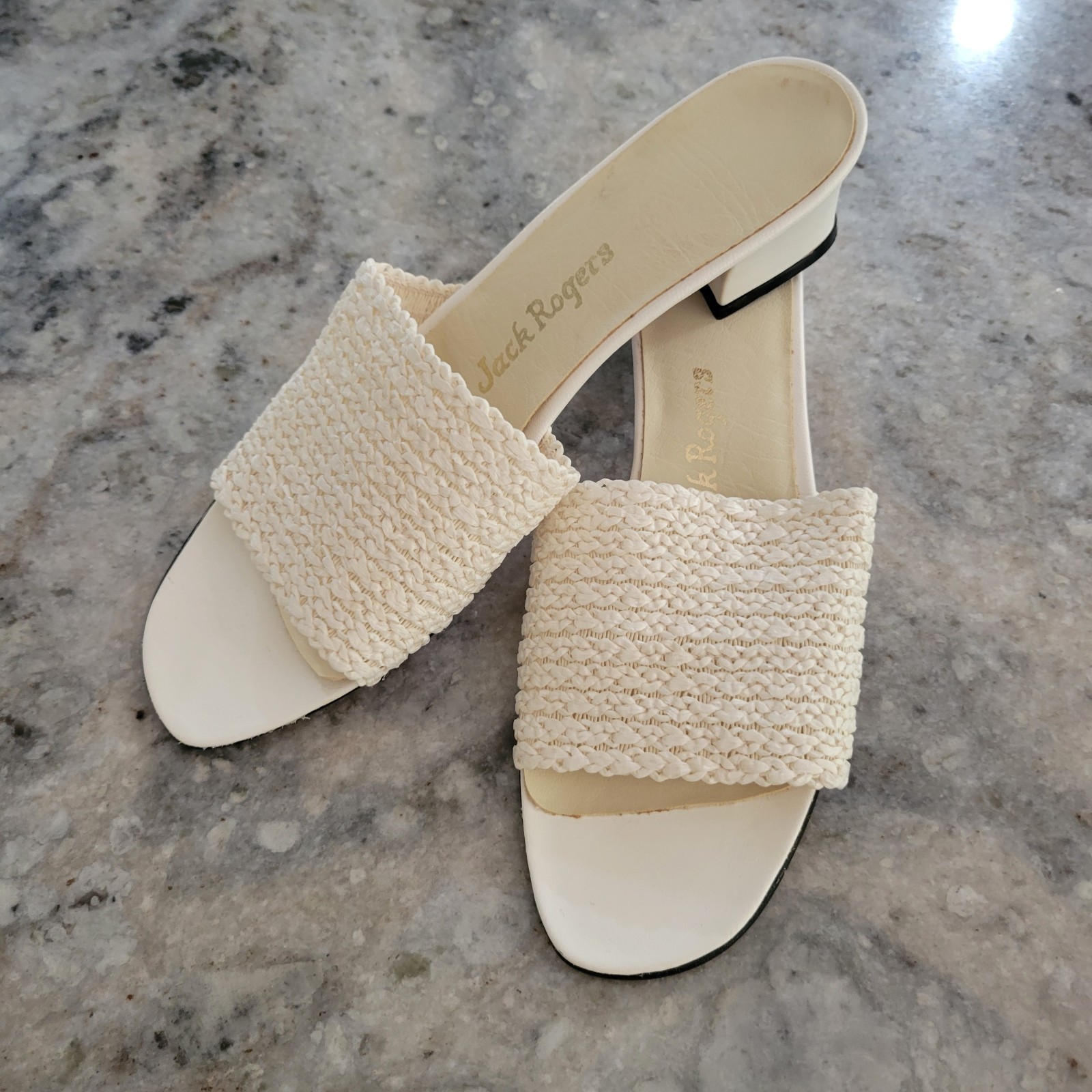 Jack Rogers Lexa Slide Sandals White Raffia Block Heel Women’s 10