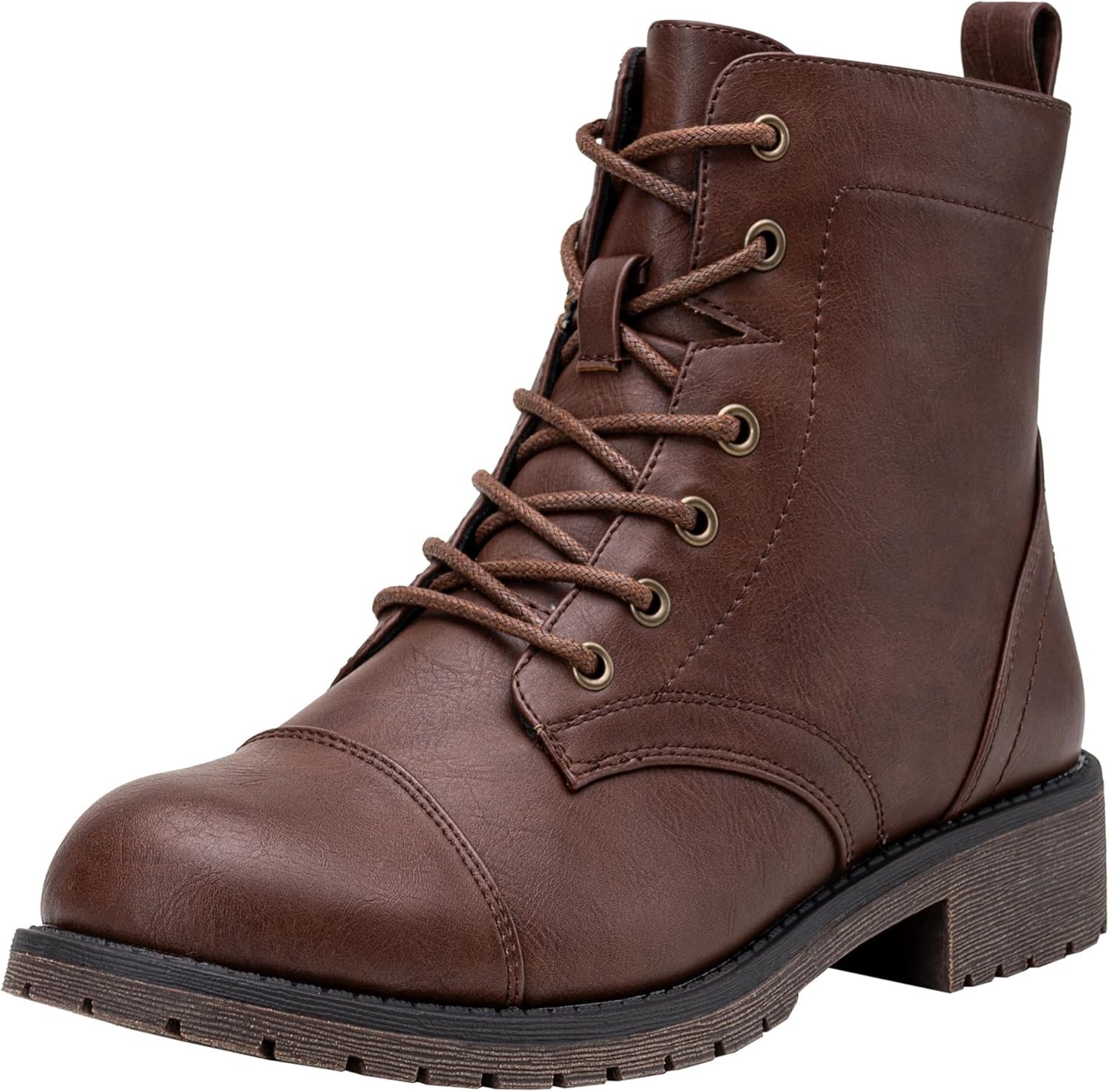 Vepose Women’s 910 Ankle Boots Lace up, Flat Combat Low Heel Cognac Size 8