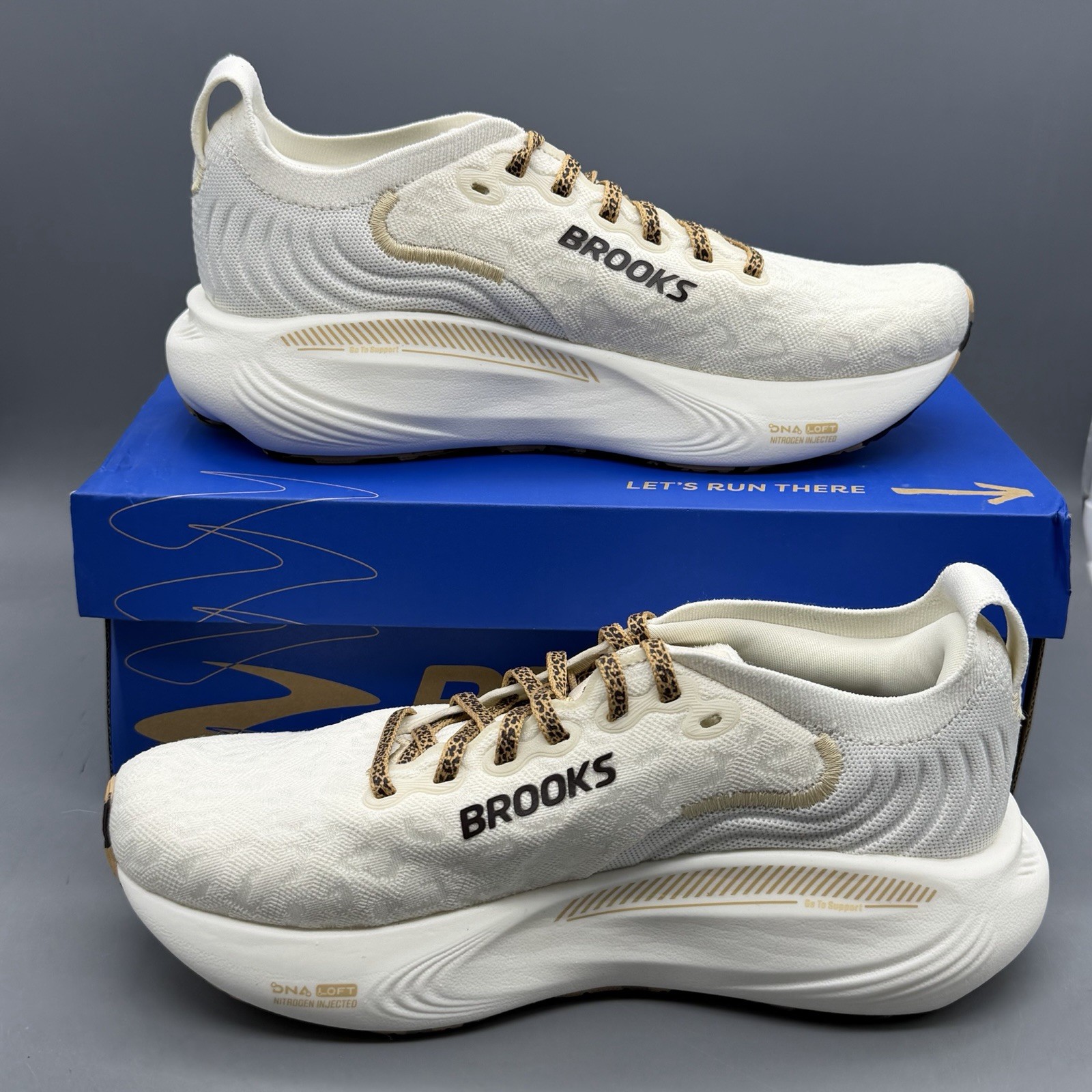 Brooks Adrenaline GTS 25 Women’s 6 B Running Walking Shoes Coconut Crème Leopard