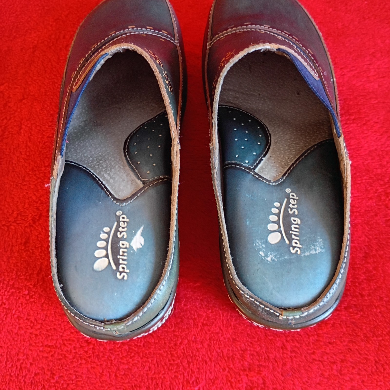 L’Artise Spring Step Chino Shoes Womens Size 38 Turquoise Leather Clogs Slip On