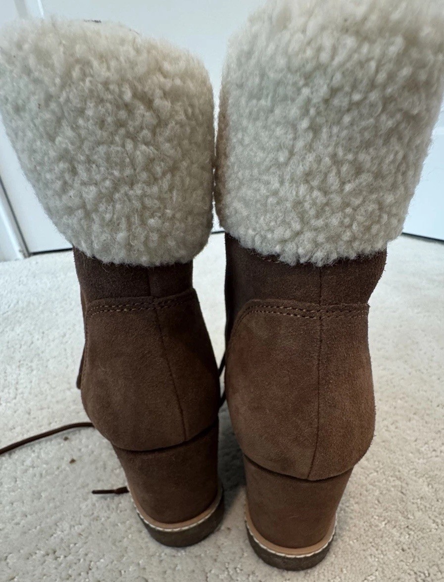 Steve Madden Marcela Wedge Booties Womens 10 Brown Shearling NEW
