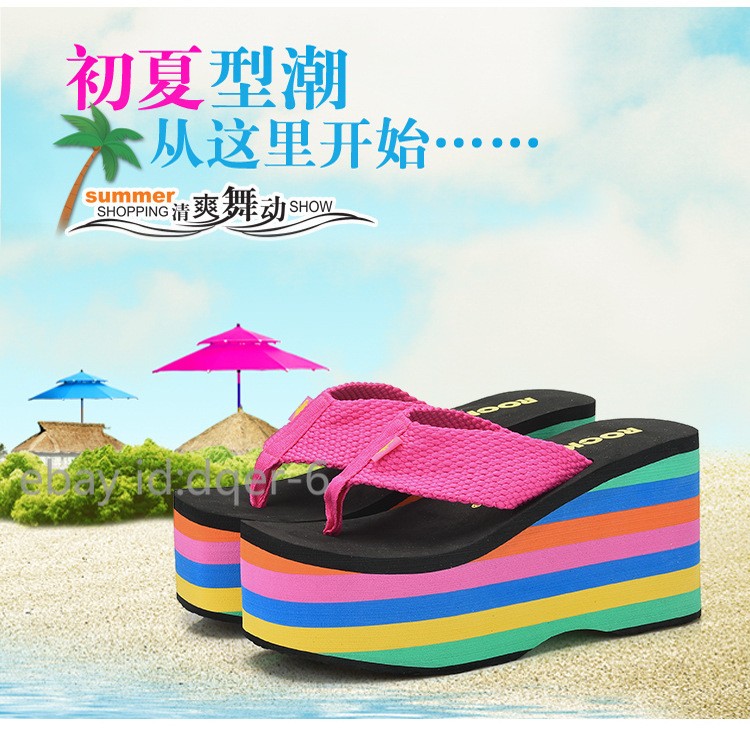 Womens Wedges Flip Flops Summer High Heels Sandals Platform Slippers Solid Shoes