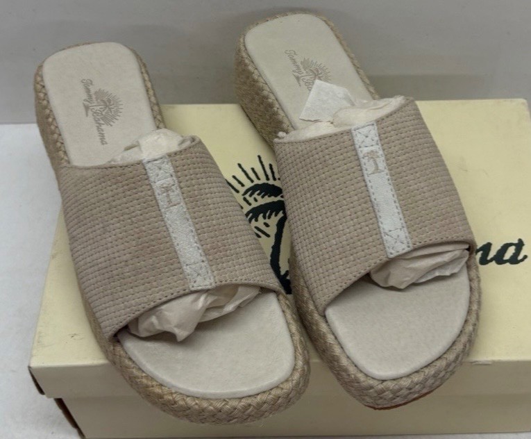 TOMMY BAHAMA | BALBOA PIER SLIDE SANDAL | RATTAN Slip On Cream Chalk Leather | 9